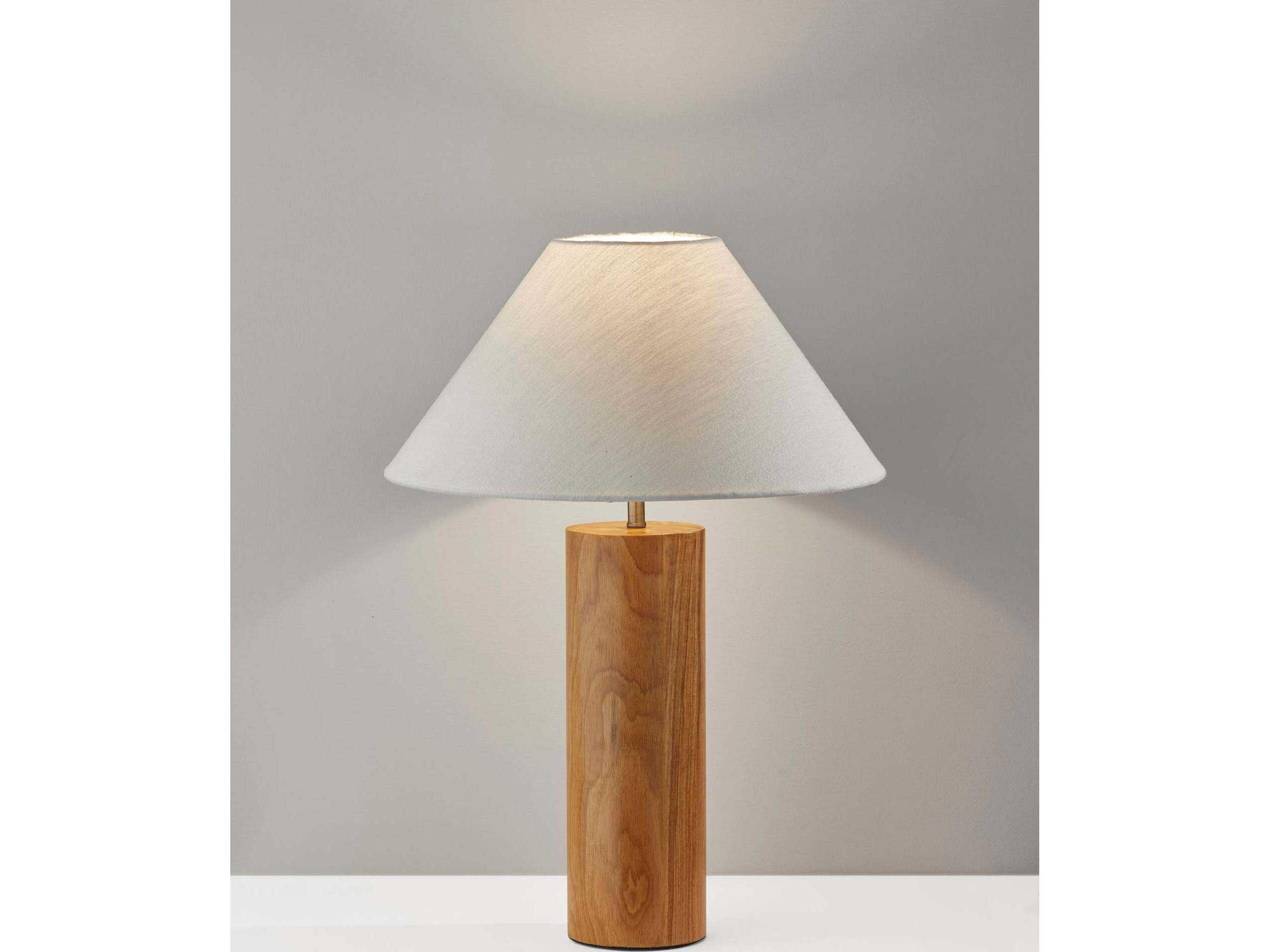 Adesso Martin Natural Oak Antique Brass White Textured Fabric Brown Buffet Lamp