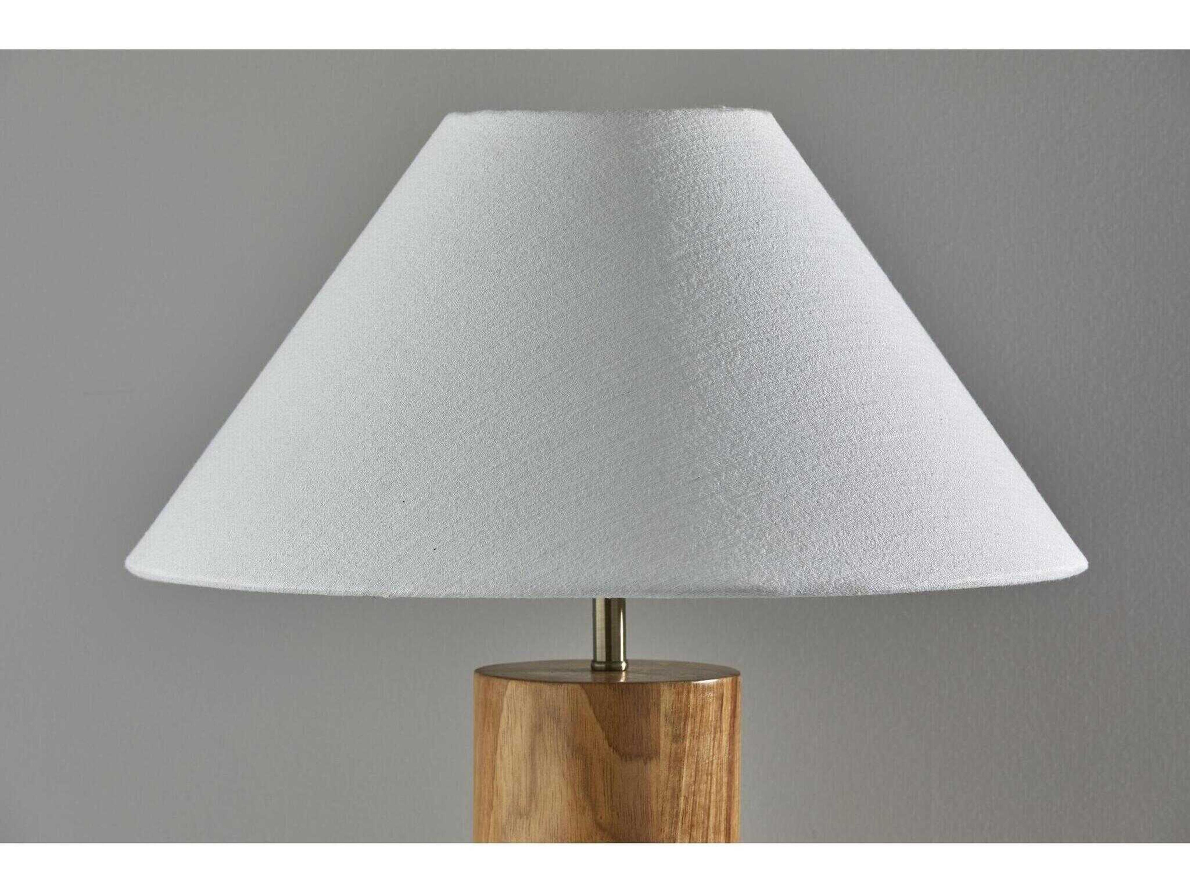 Adesso Martin Natural Oak Antique Brass White Textured Fabric Brown Buffet Lamp