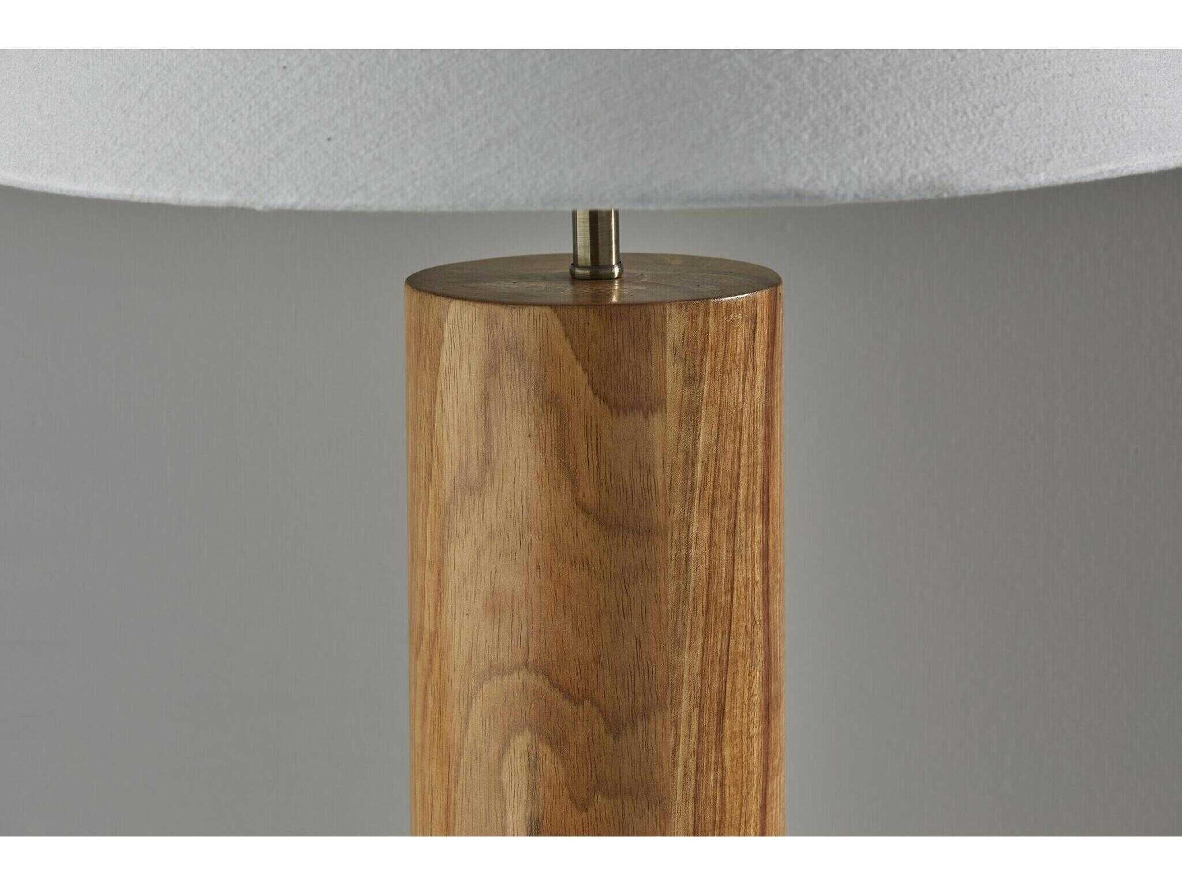 Adesso Martin Natural Oak Antique Brass White Textured Fabric Brown Buffet Lamp