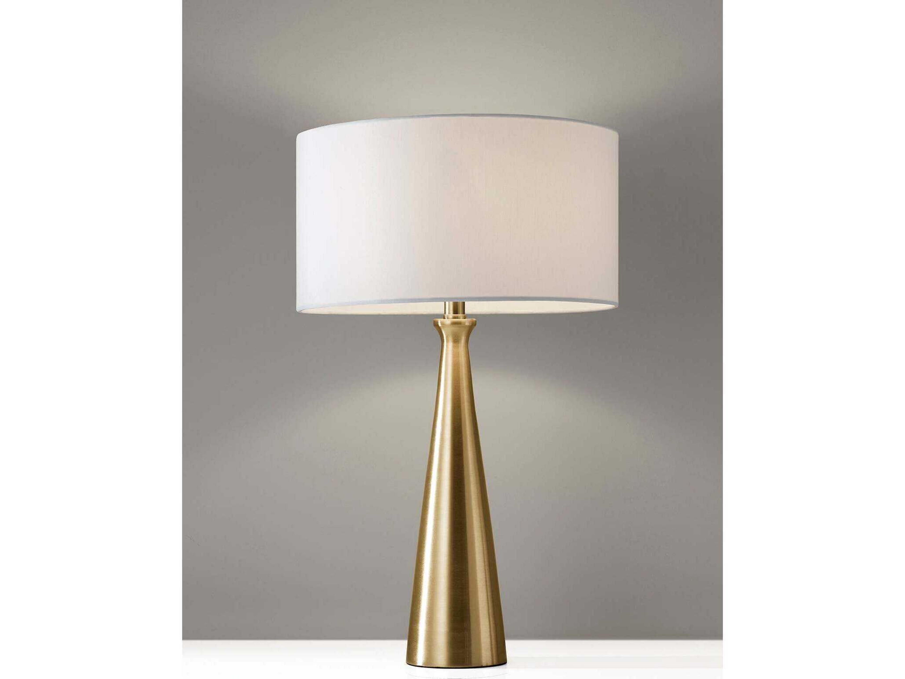 Adesso Linda Antique Brass Smooth White Linen Table Lamp