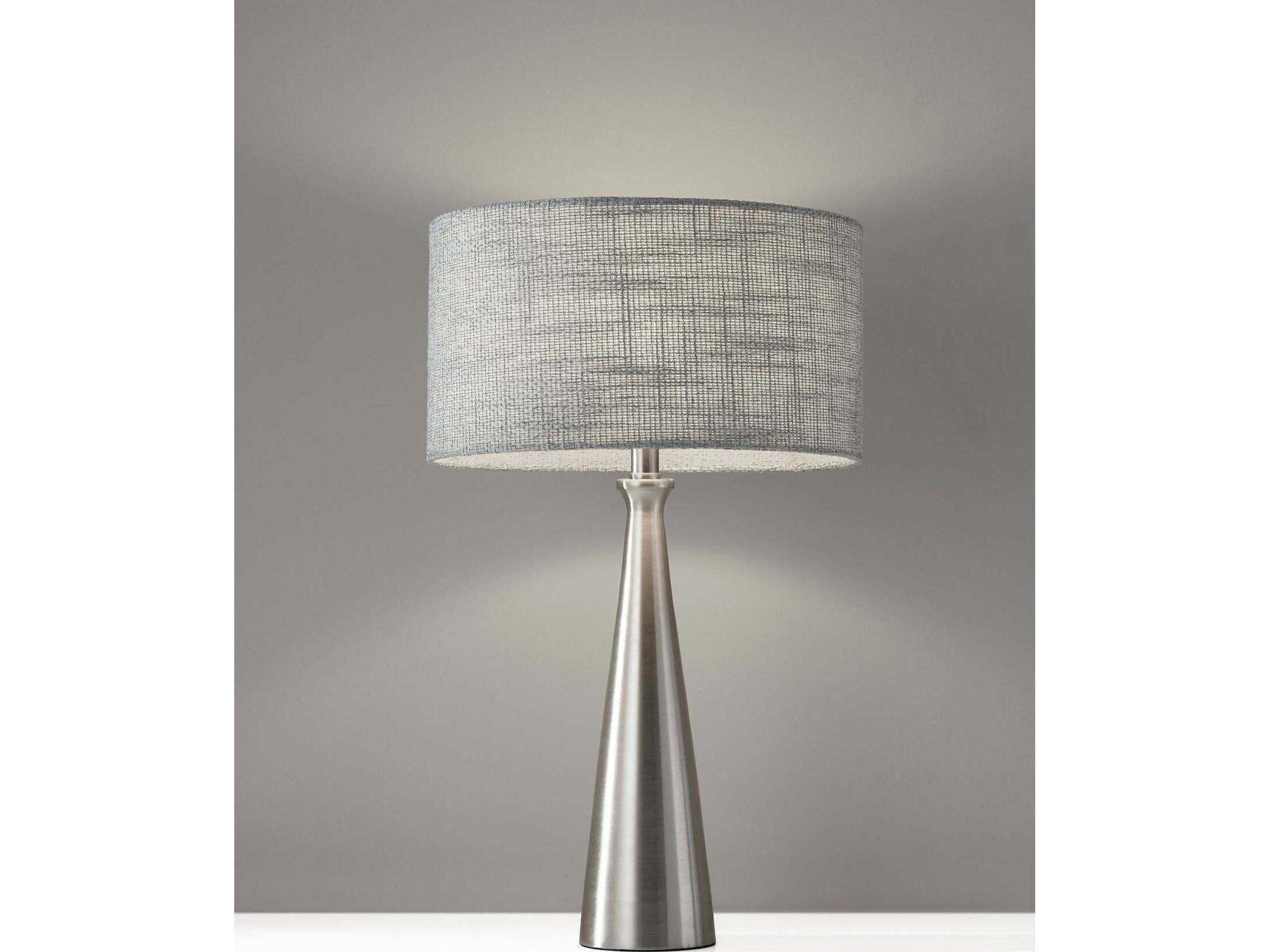 Adesso Linda Brushed Steel Light Grey Textured Fabric Silver Table Lamp