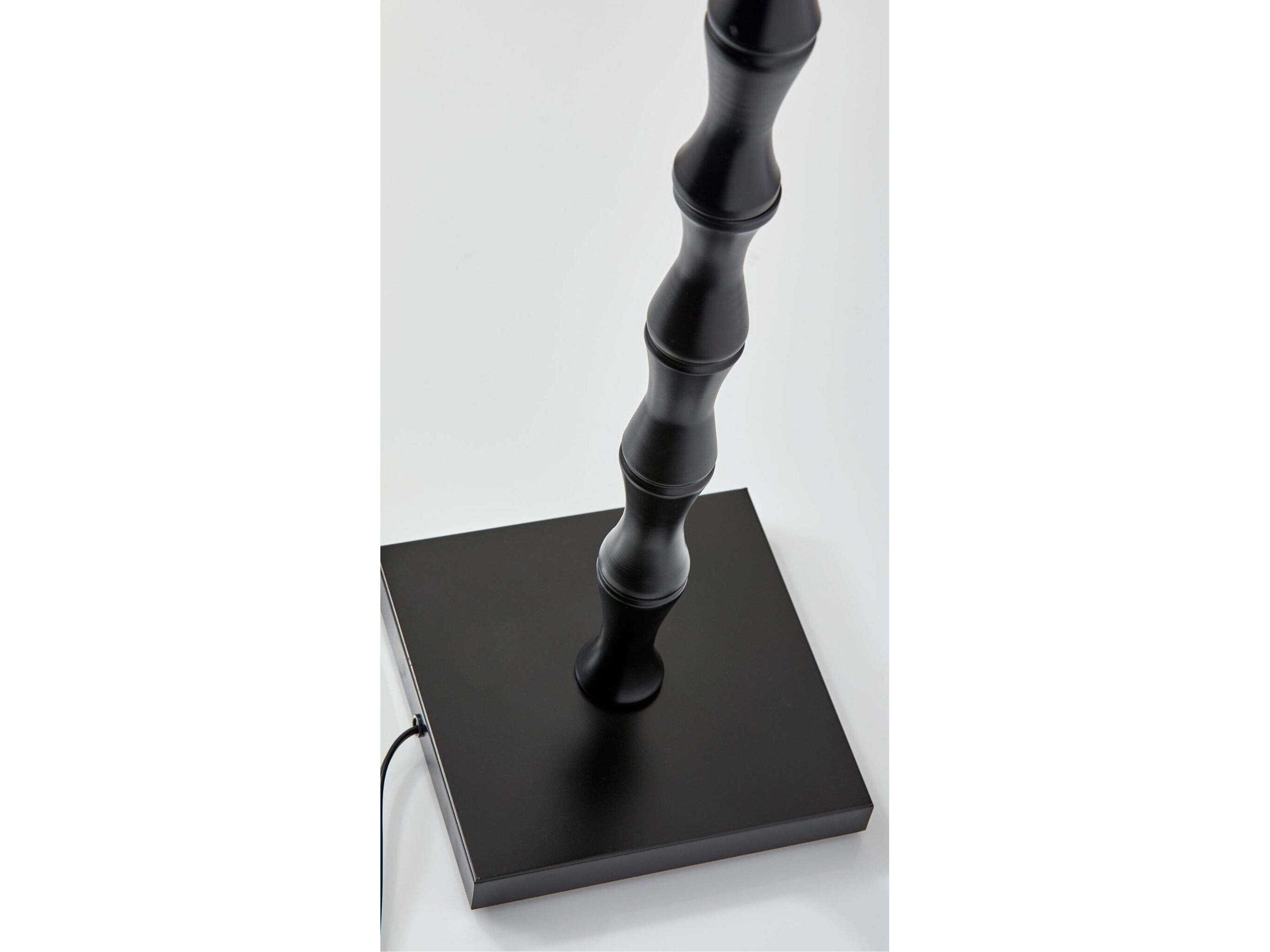 Adesso Stratton Painted Black Brown Burlap Bell Floor Lamp