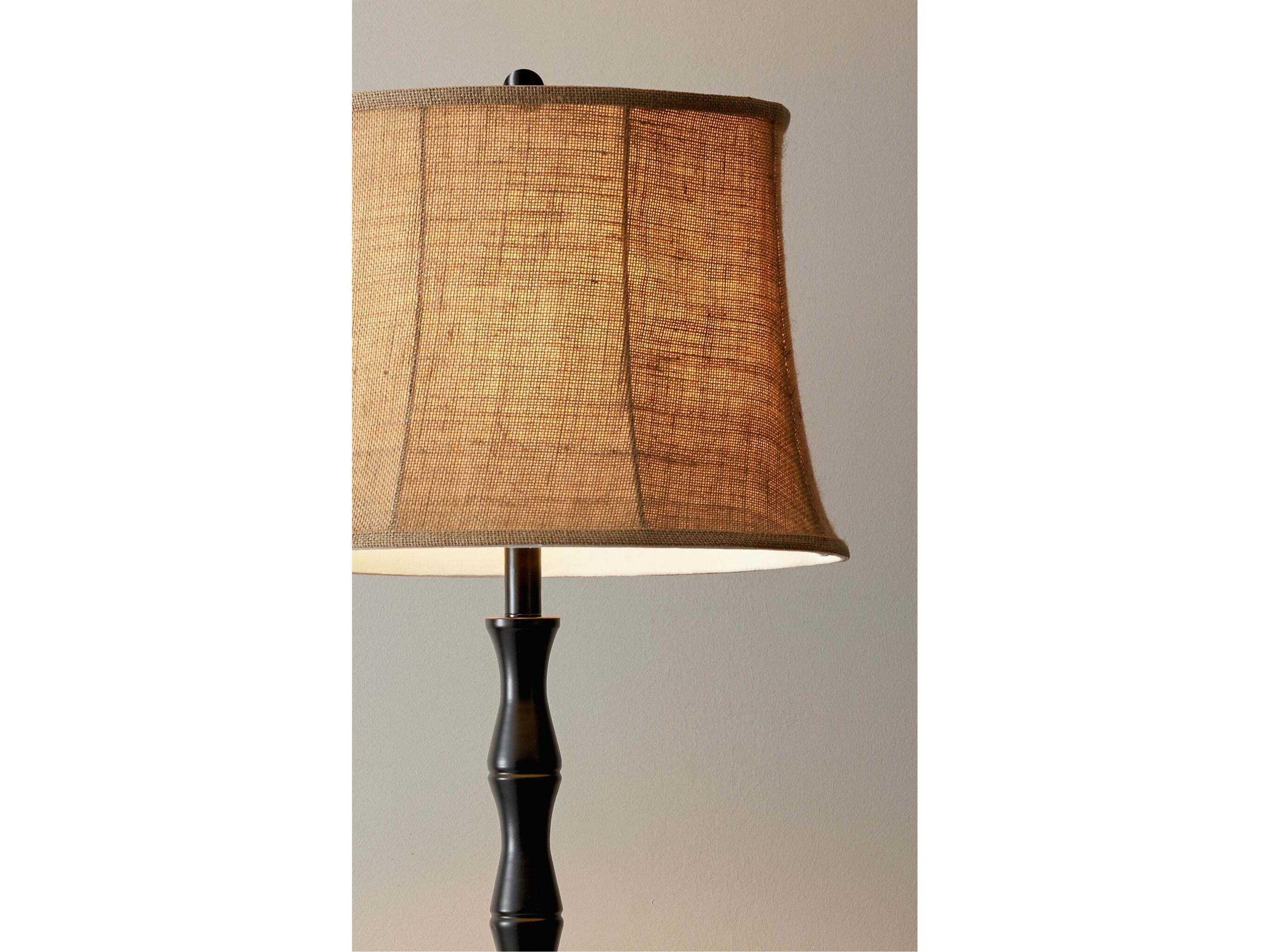 Adesso Stratton Painted Black Brown Burlap Bell Floor Lamp