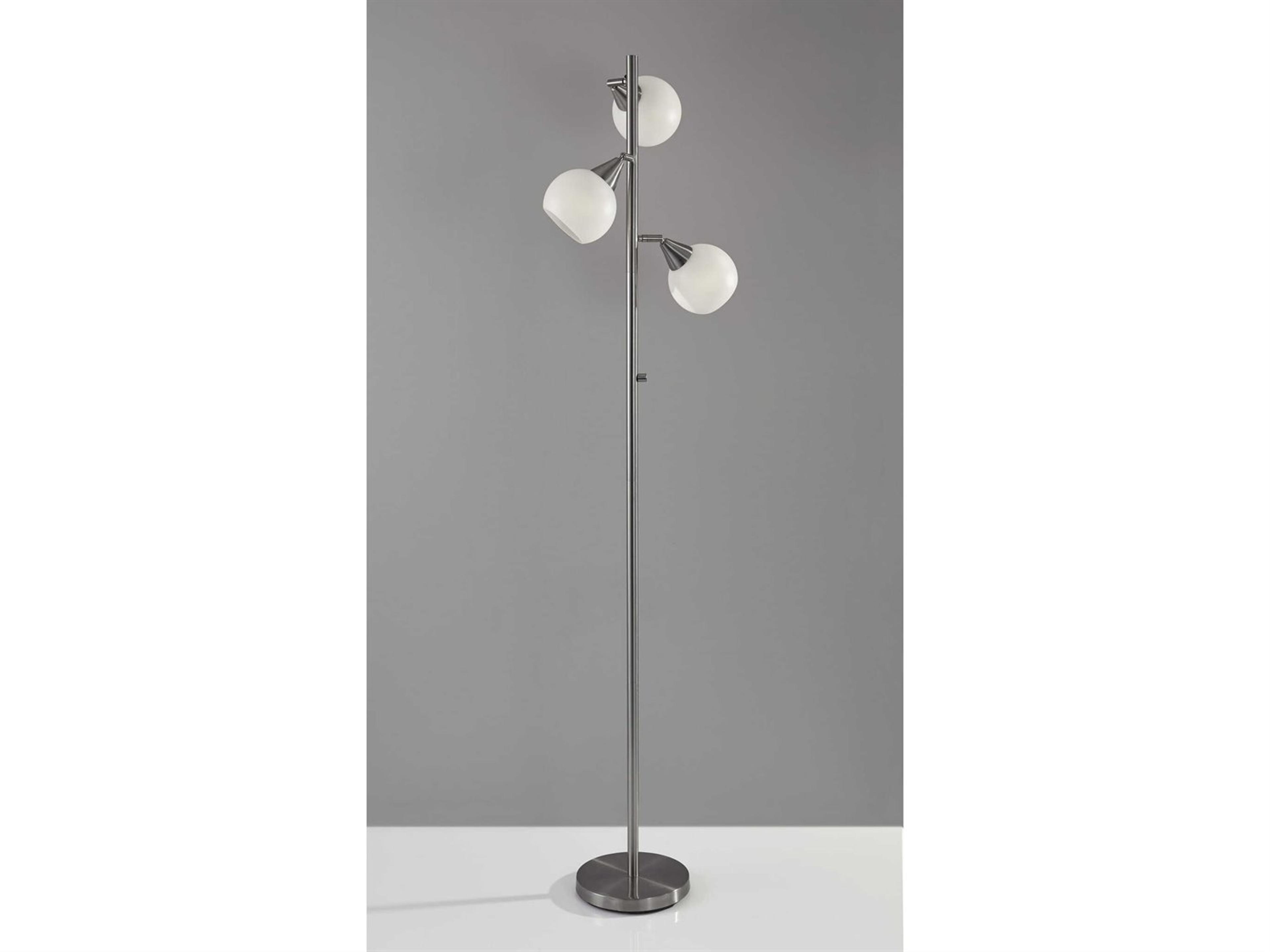 Adesso Phillip Brushed Steel White Plastic Floor Lamp