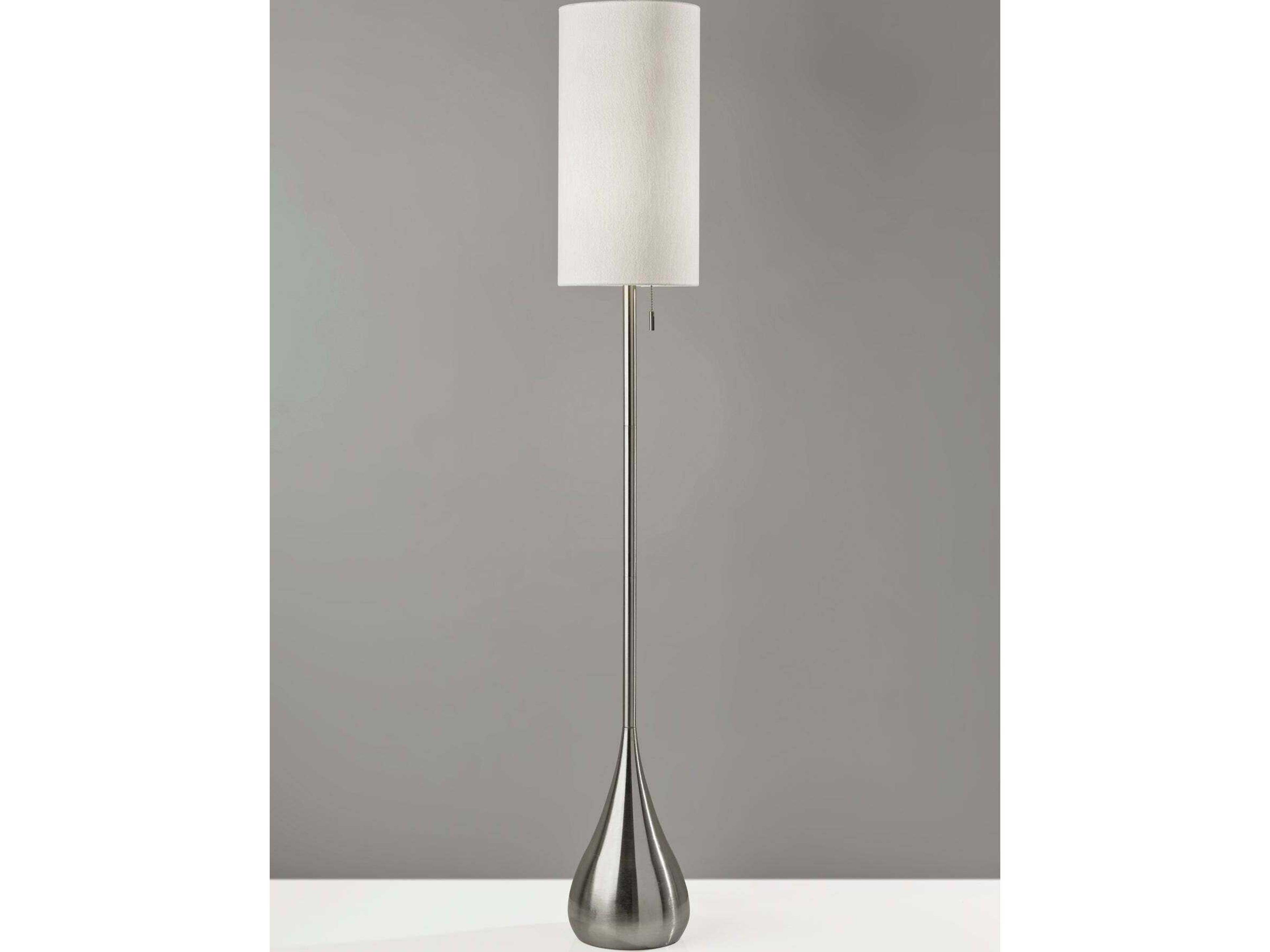 Adesso Christina Brushed Steel Textured White Fabric Floor Lamp