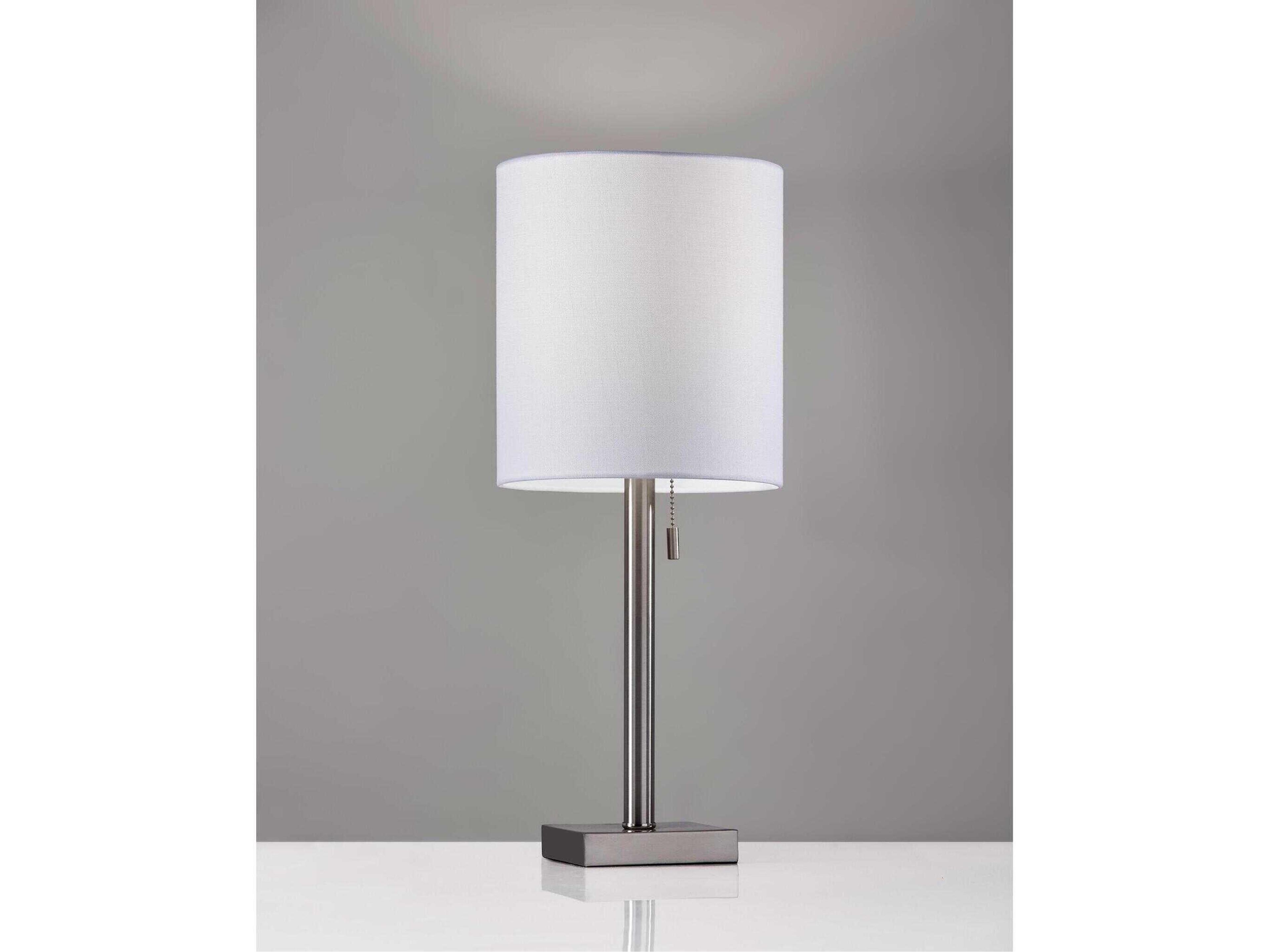 Adesso Liam Brushed Steel White Textured Fabric Table Lamp