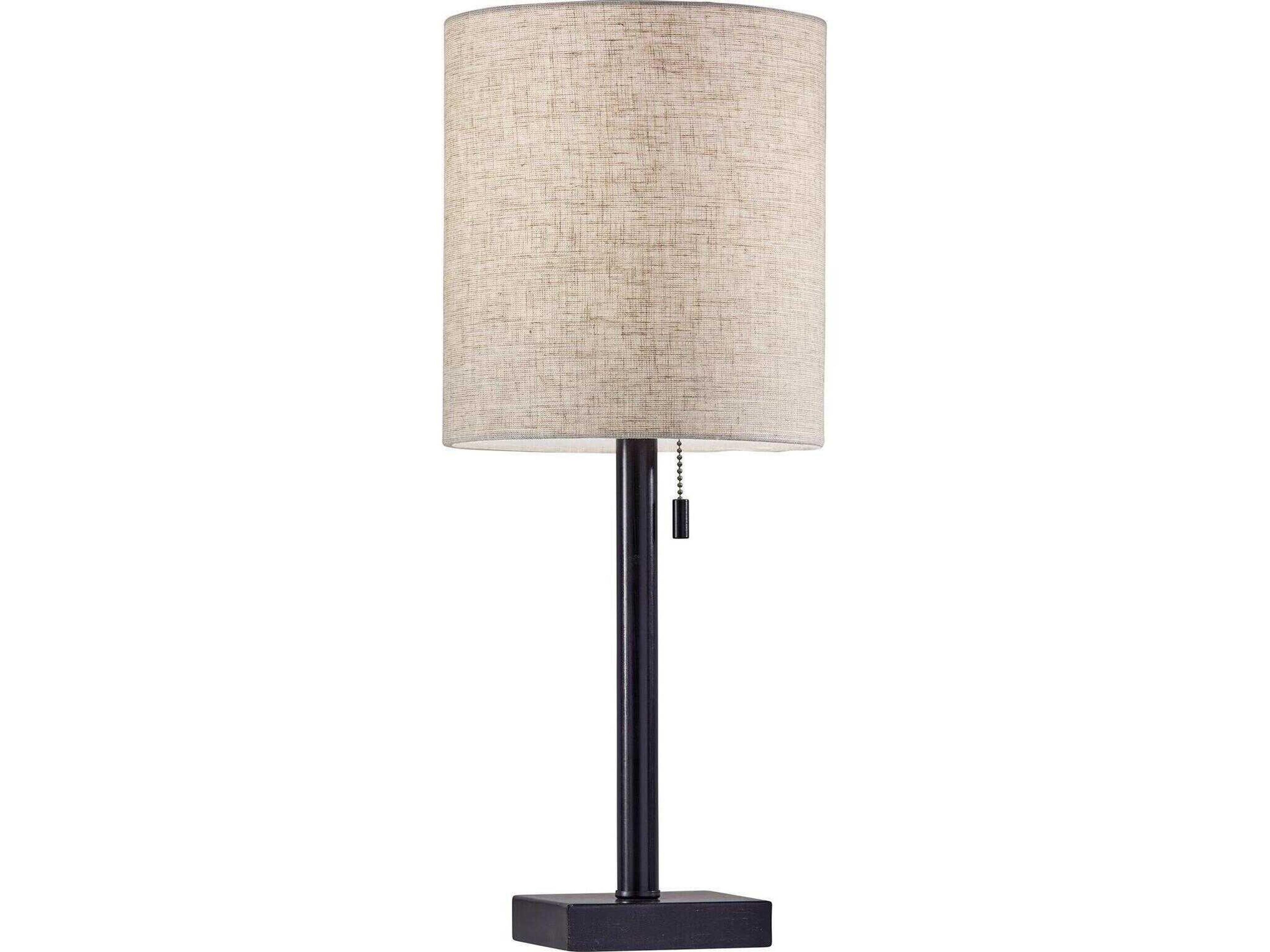 Liam Table Lamp in Dark Bronze with Natural Fabric Shade