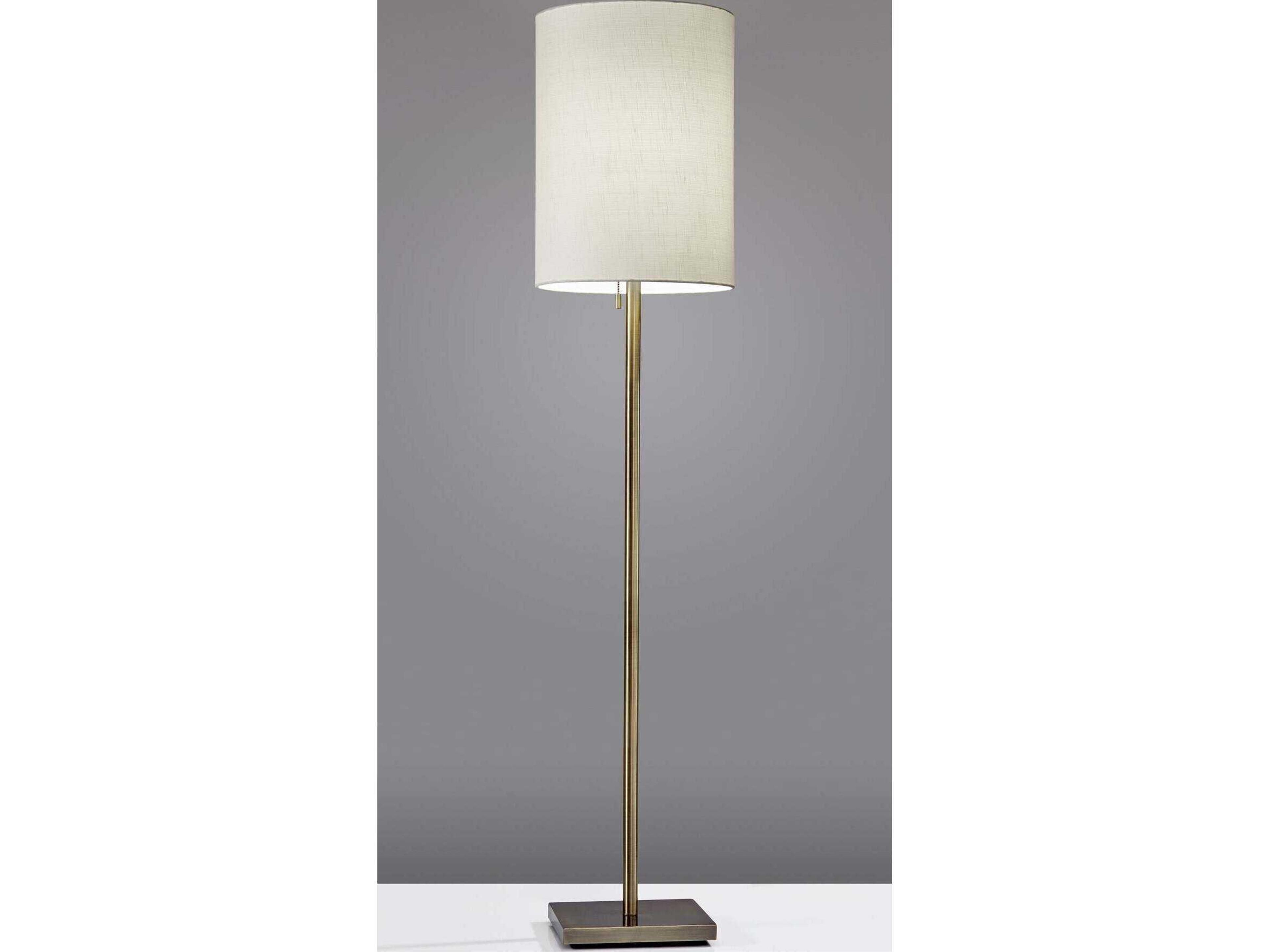 Adesso Liam Antique Brass Light Beige Textured Fabric Floor Lamp
