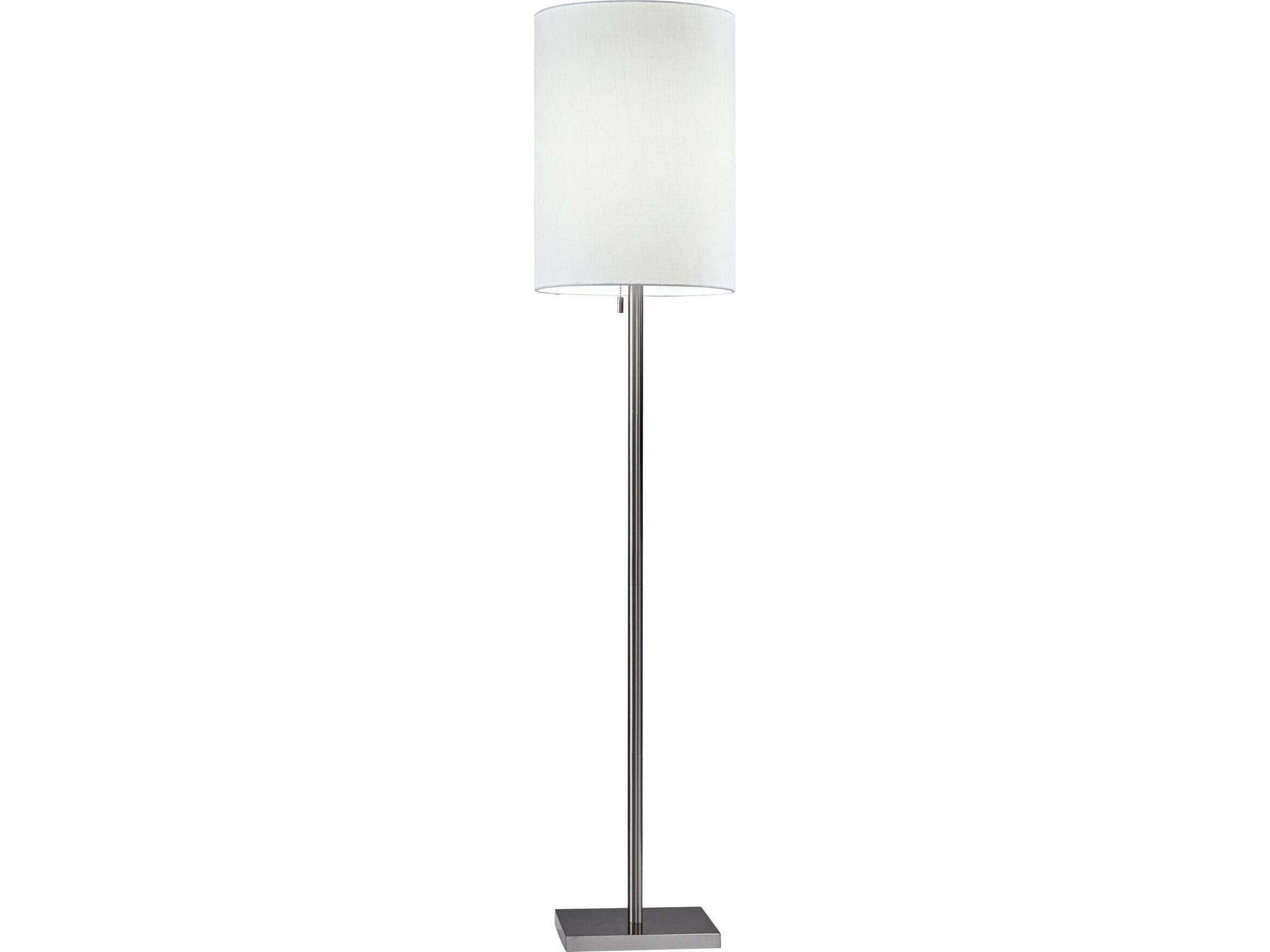 Liam Floor Lamp in Brushed Steel with White Fabric Shade
