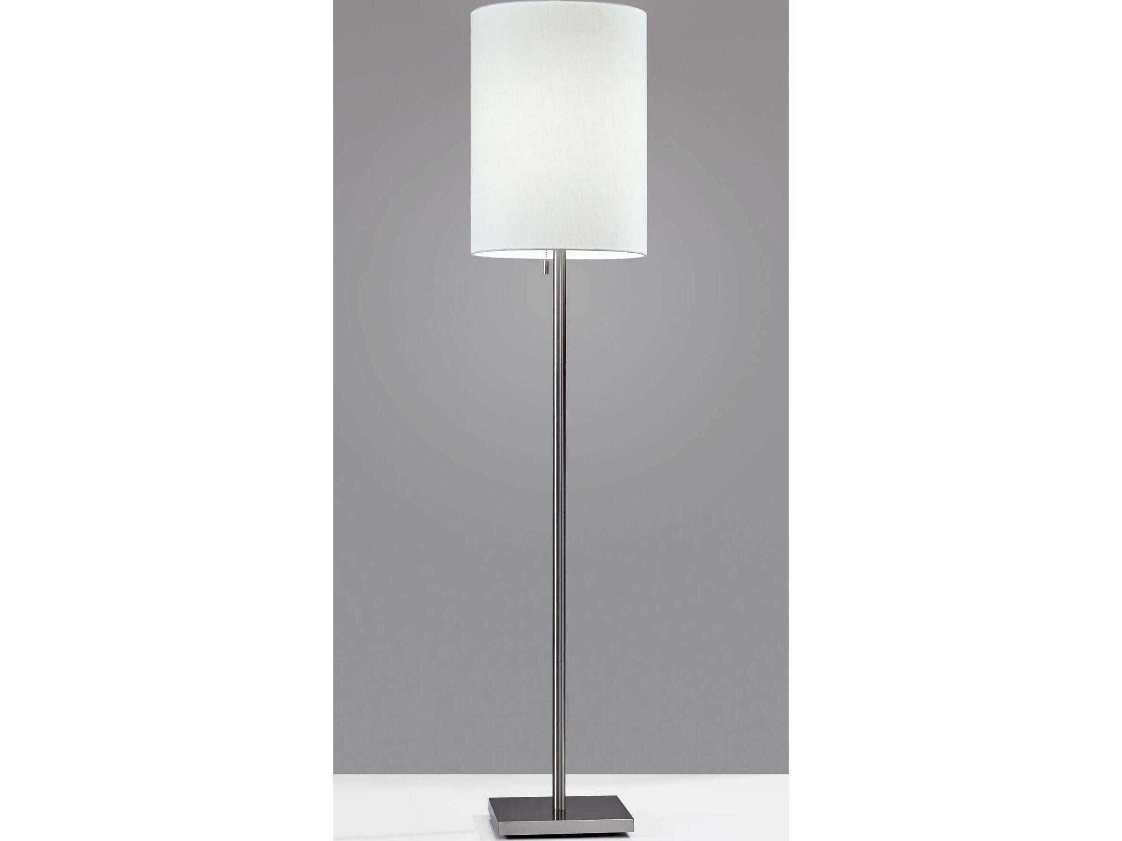 Adesso Liam Brushed Steel White Textured Fabric Floor Lamp