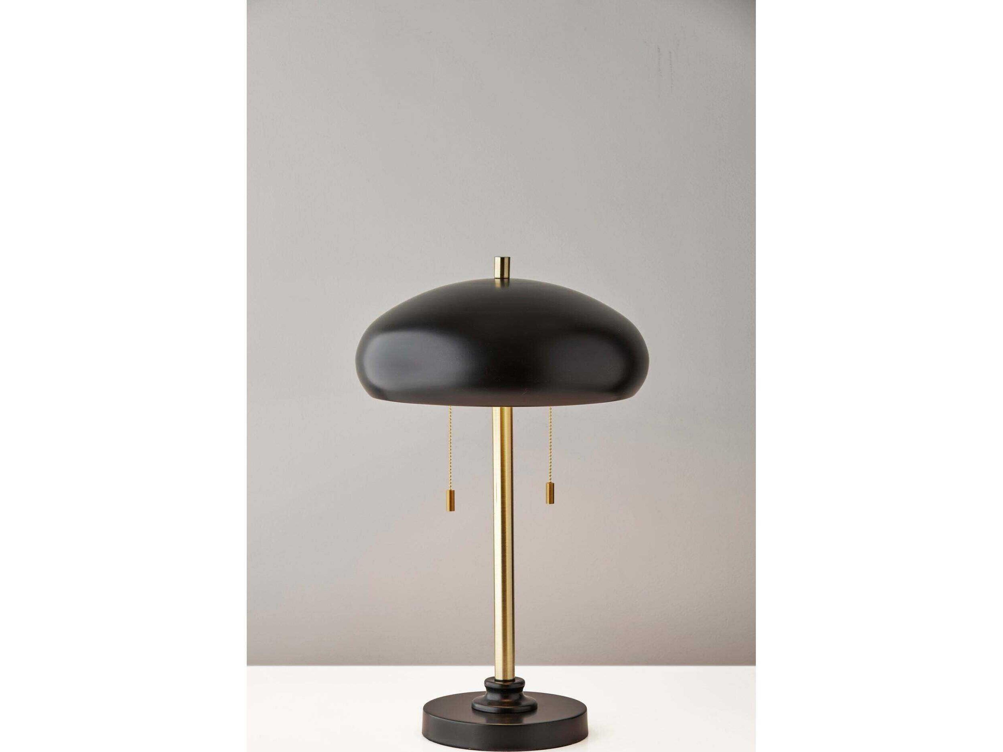 Adesso Cap Black Antique Brass Metal Table Lamp