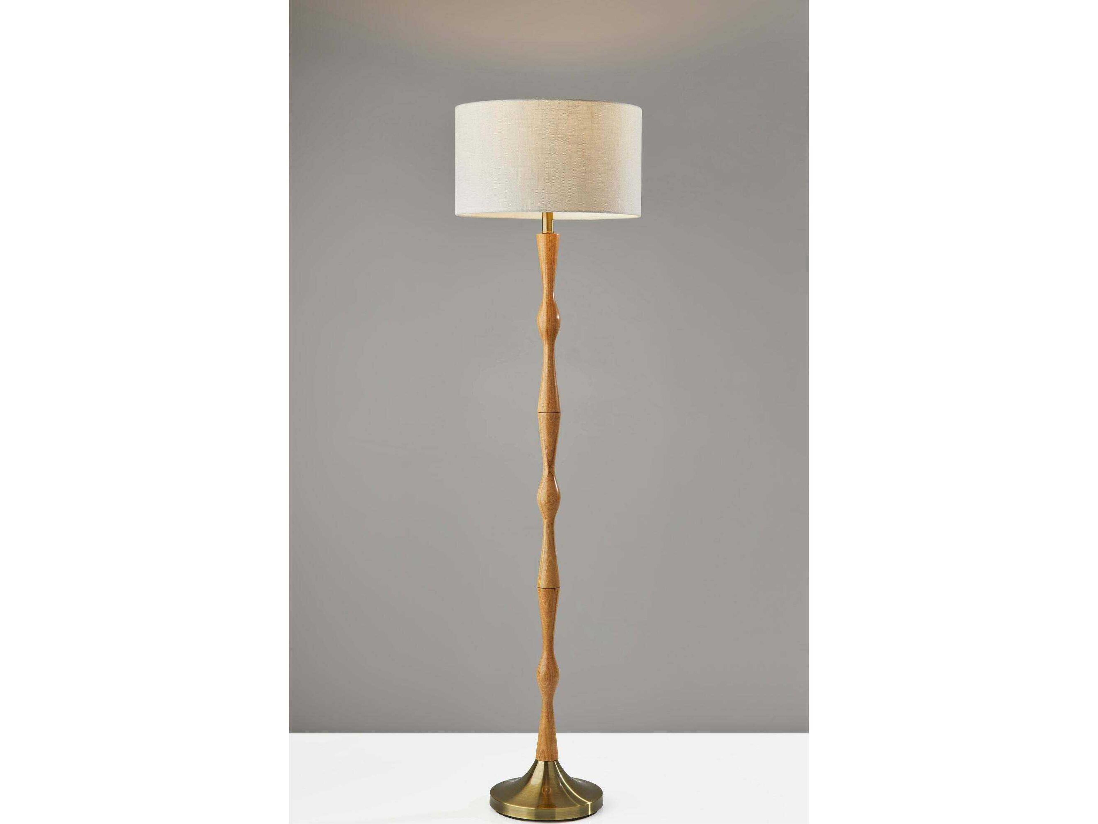 Adesso Eve Natural Oak Antique Brass Floor Lamp