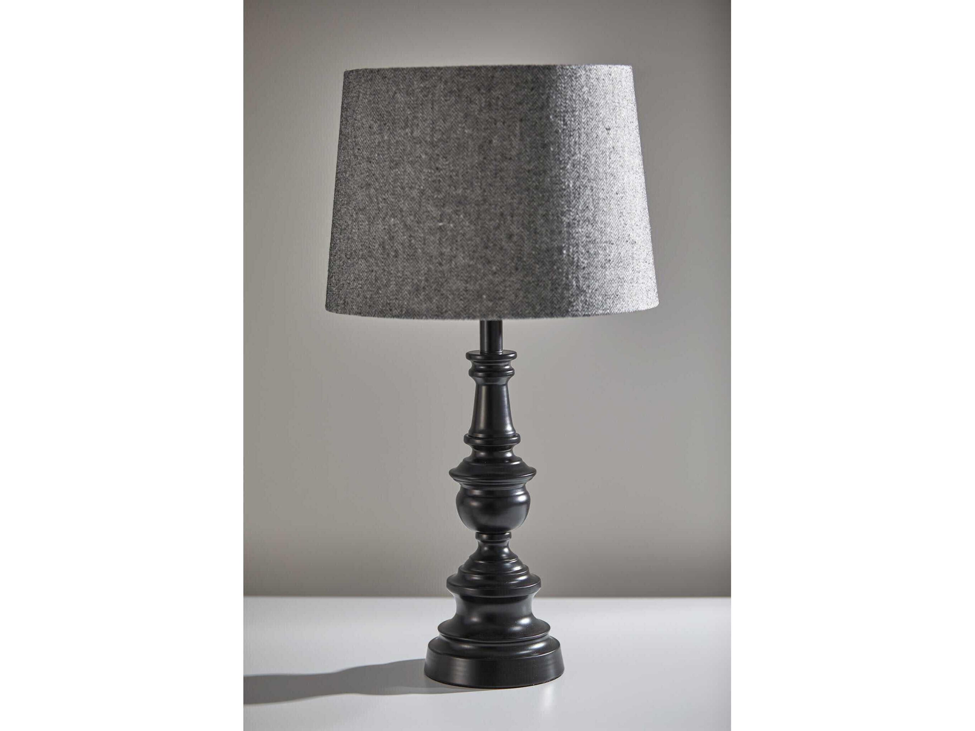 Adesso Chandler Dark Bronze Herringbone Fabric 3 Piece Floor and Table Lamp Set