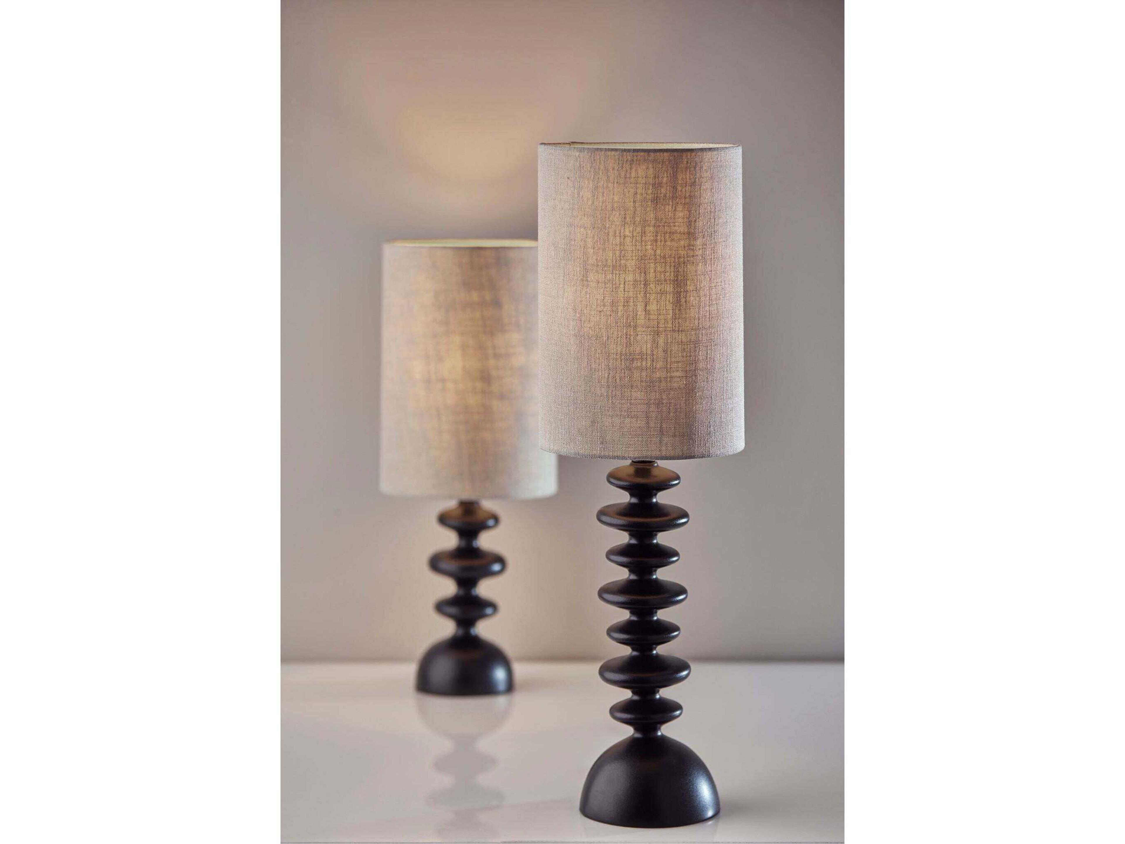 Adesso Beatrice Matte Black Polyresin Taupe Textured Fabric Buffet Lamp