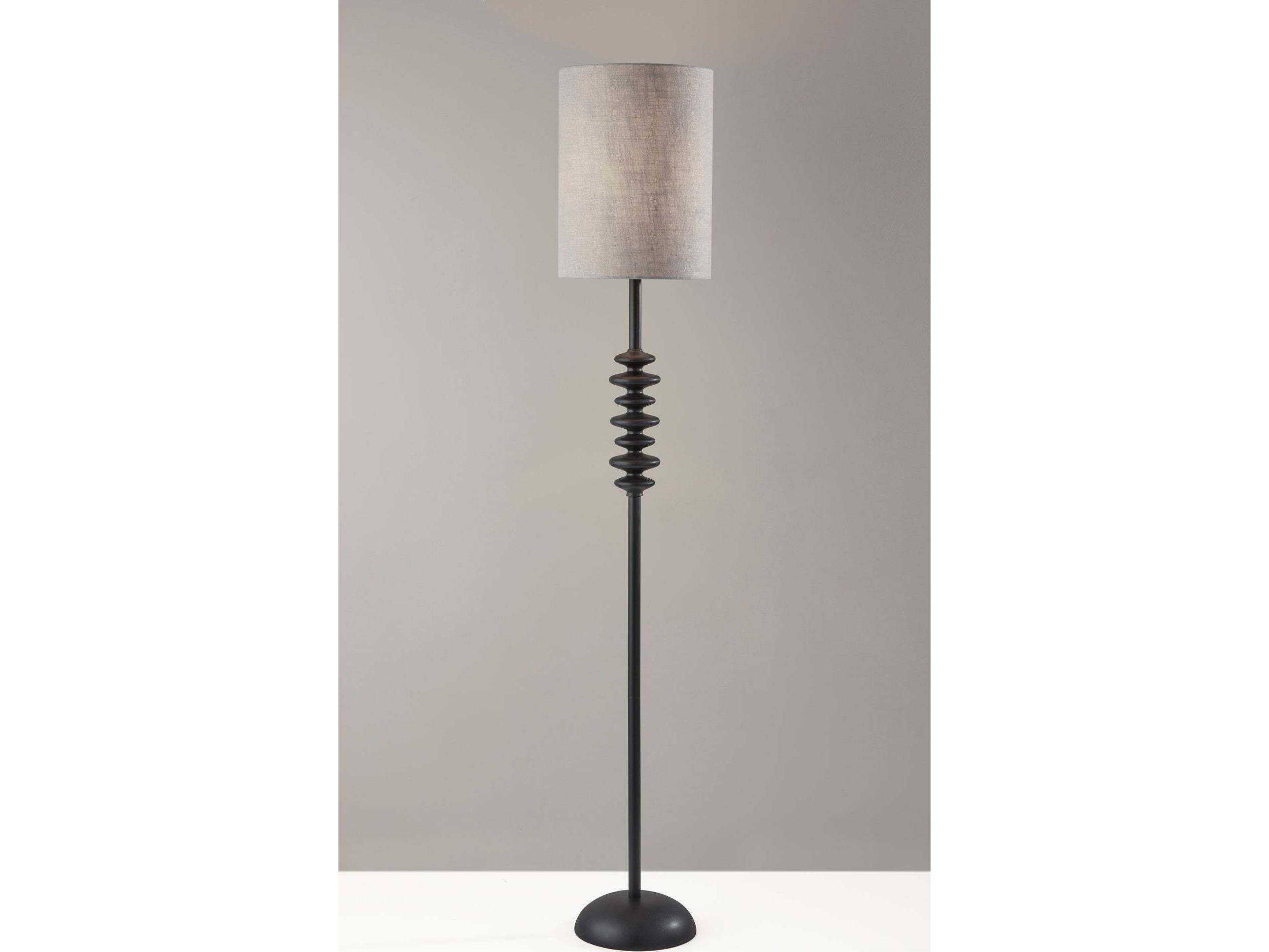 Adesso Beatrice Matte Black Polyresin Taupe Textured Fabric Floor Lamp