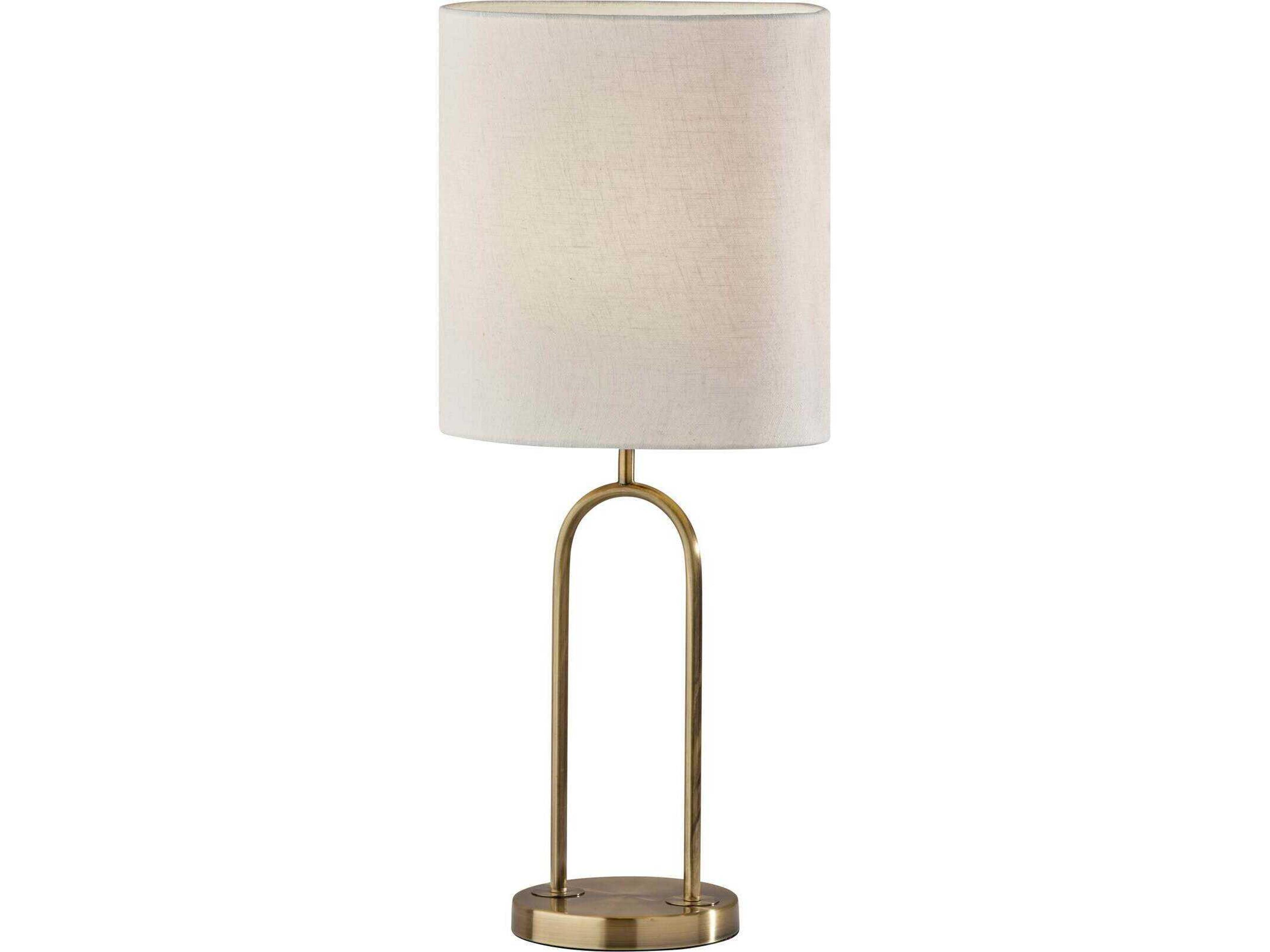 Joey Table Lamp in Antique Brass with Fabric Shade