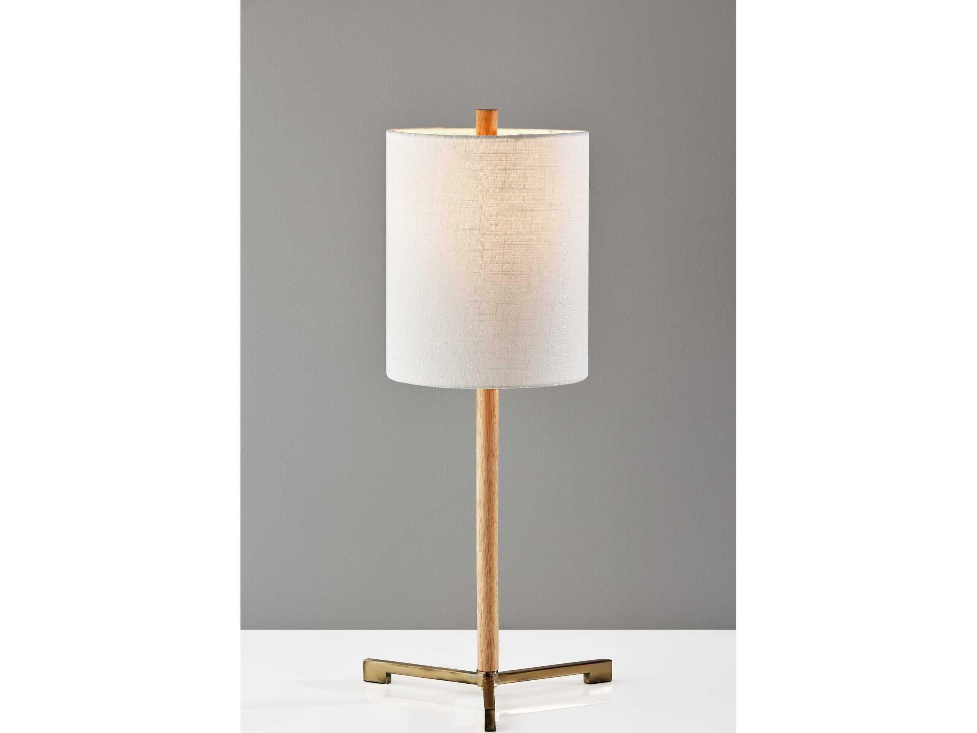 Adesso Maddox Natural Antique Brass White Textured Fabric Brown Buffet Lamp