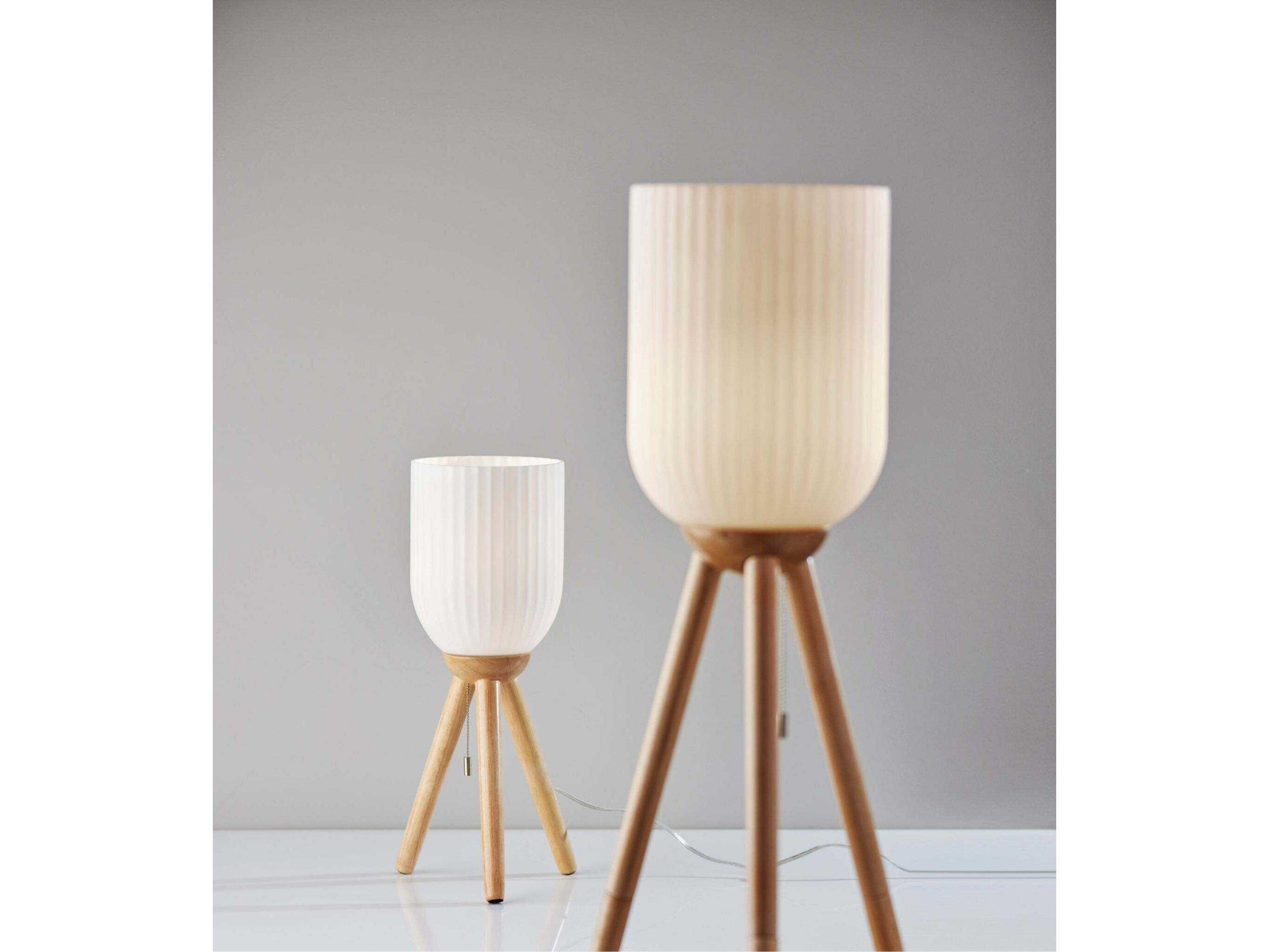 Adesso Kinsley Beige Frosted Ribbed Glass Brown Table Lamp