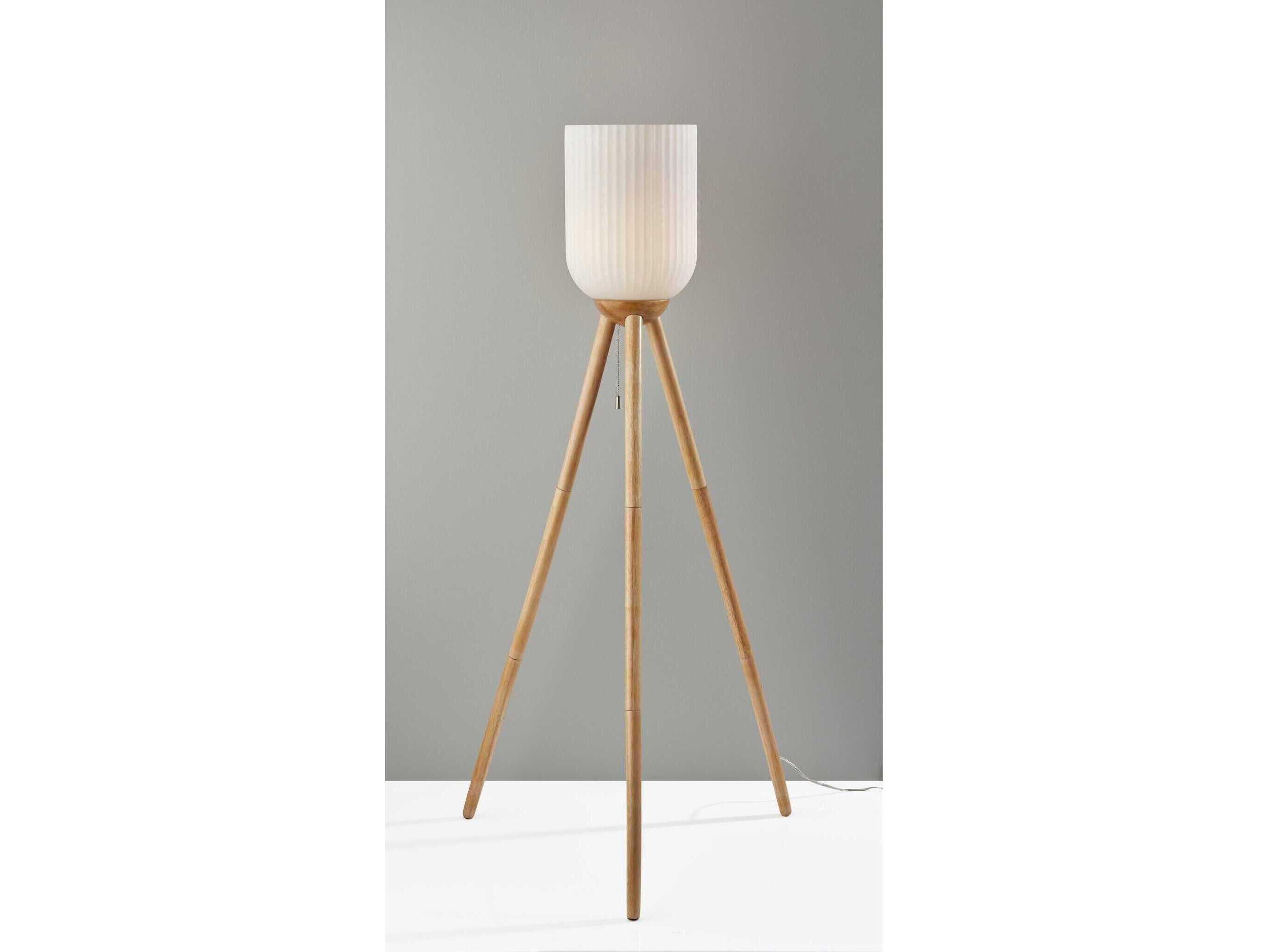 Adesso Kinsley Beige Frosted Ribbed Glass Brown Floor Lamp