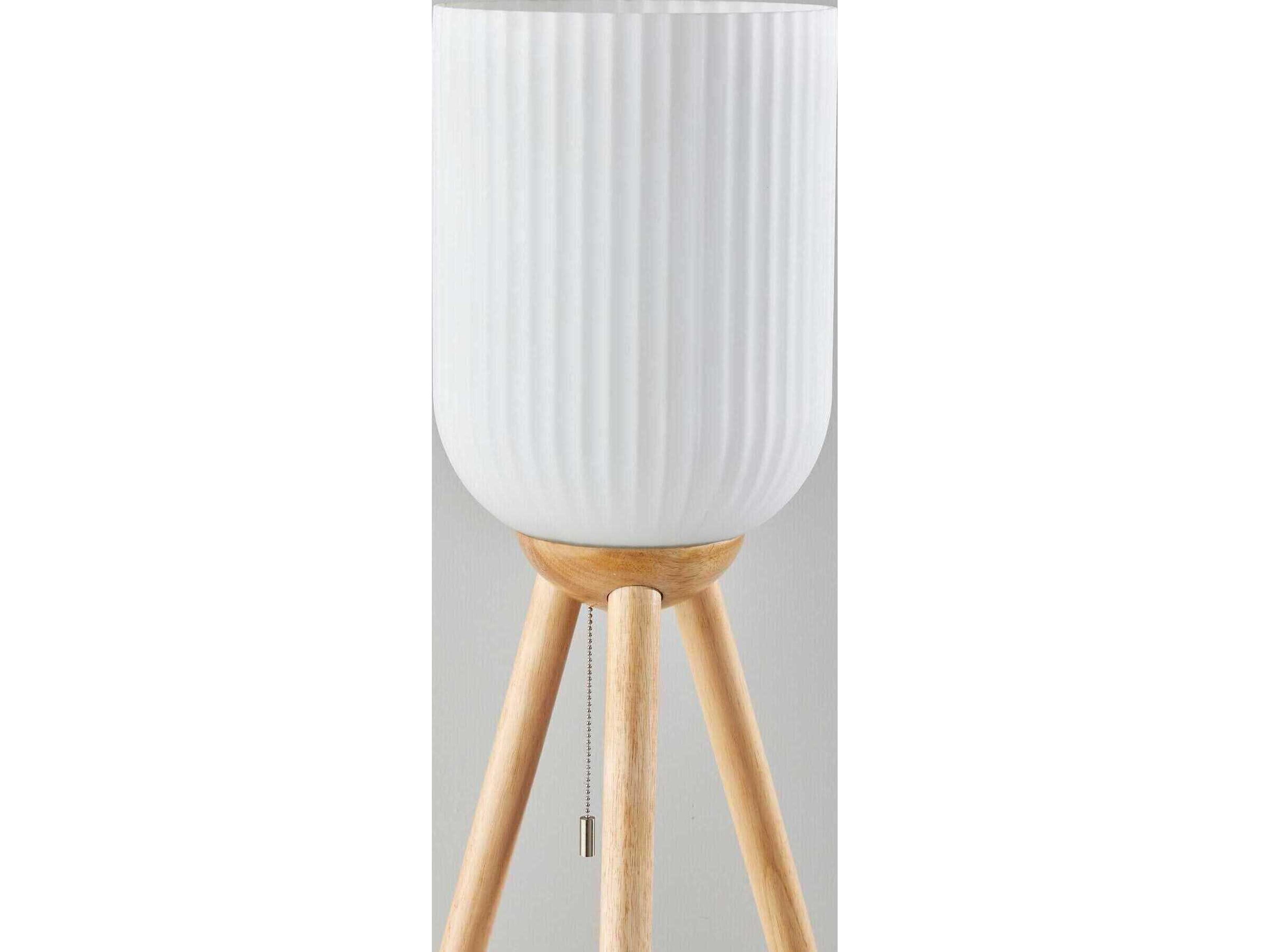 Adesso Kinsley Beige Frosted Ribbed Glass Brown Floor Lamp