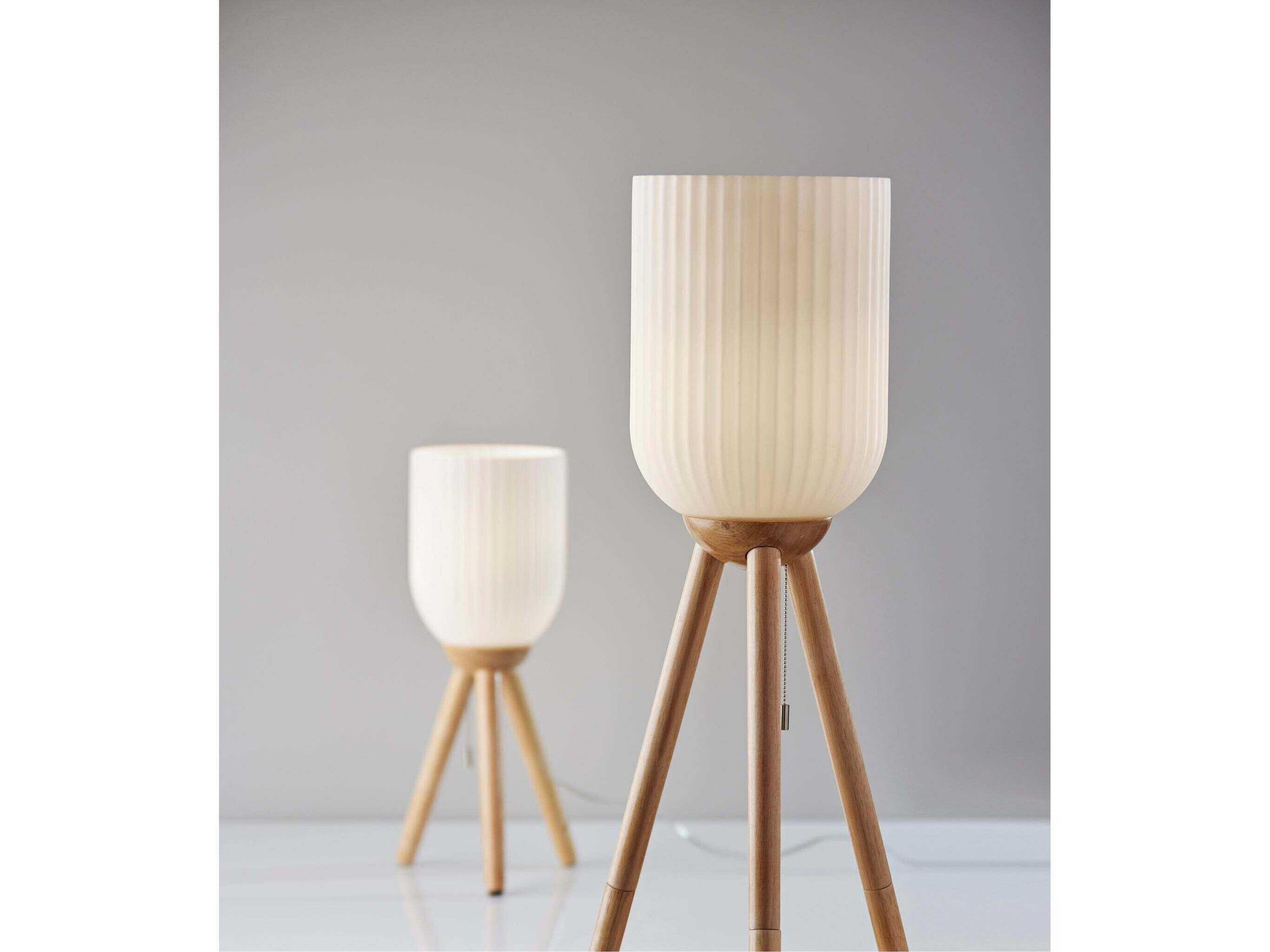 Adesso Kinsley Beige Frosted Ribbed Glass Brown Floor Lamp