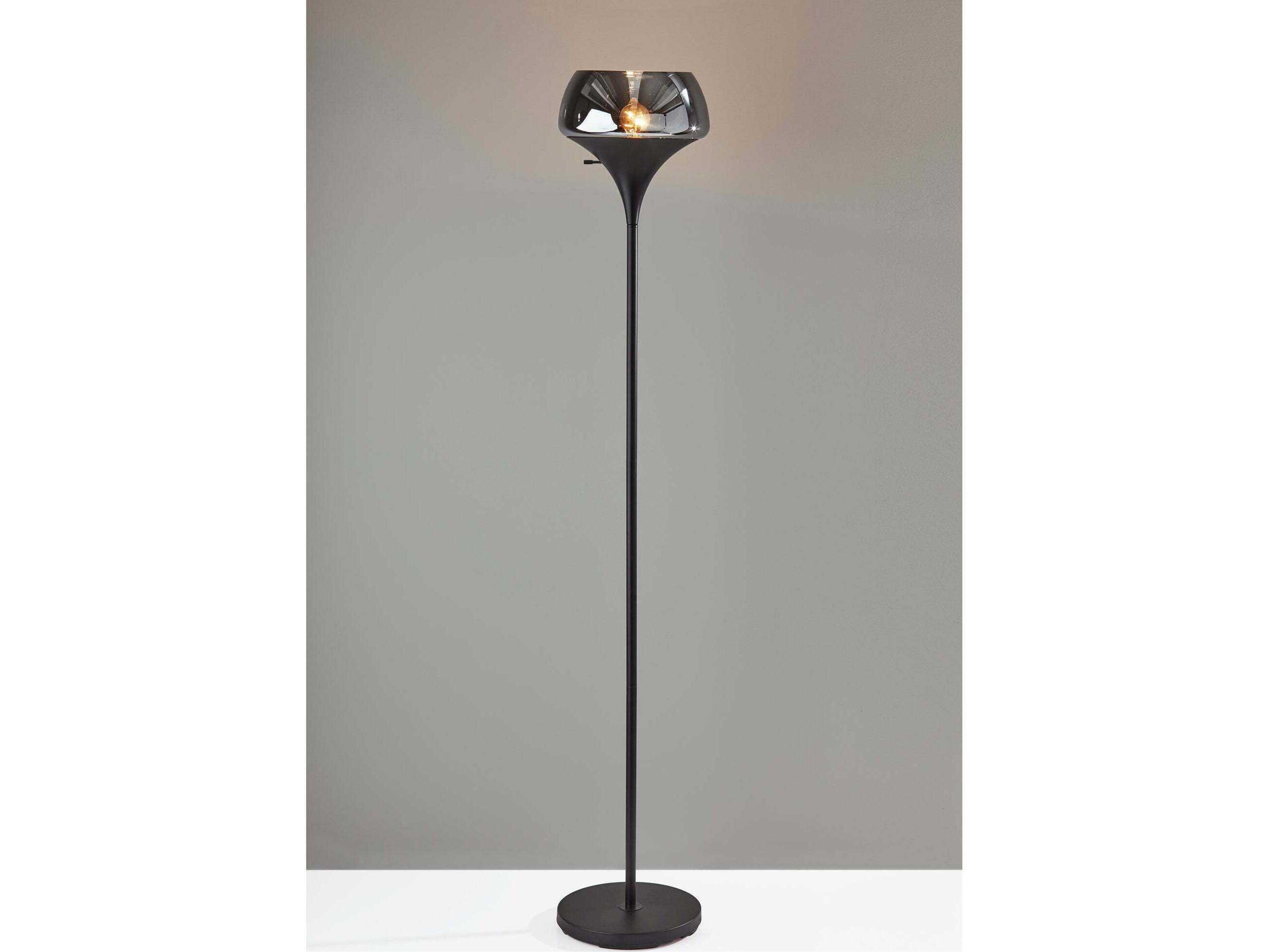 Adesso Eliza Black Smoked Glass Floor Lamp