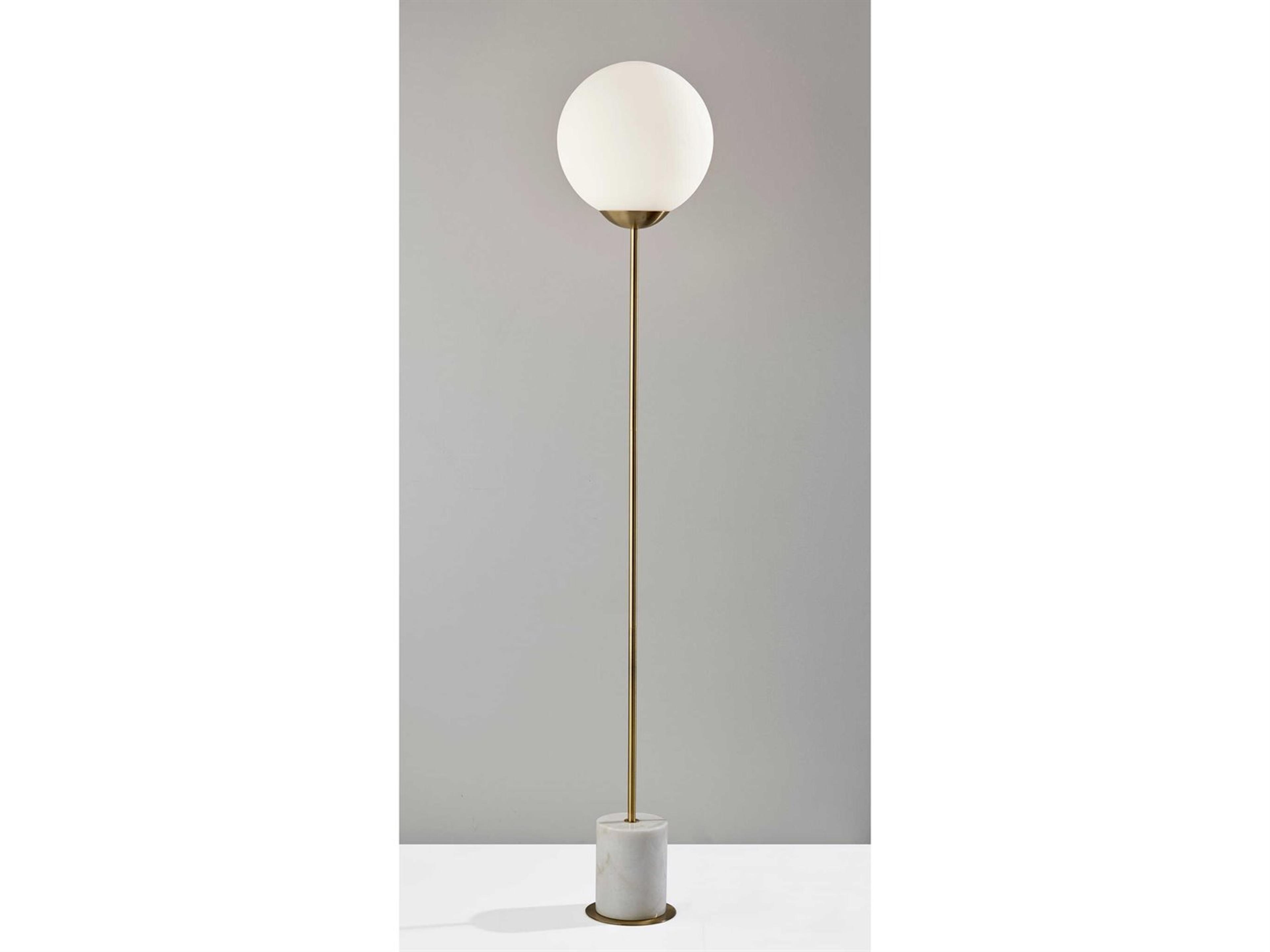 Adesso Terra Antique Brass White Matte Glass Floor Lamp
