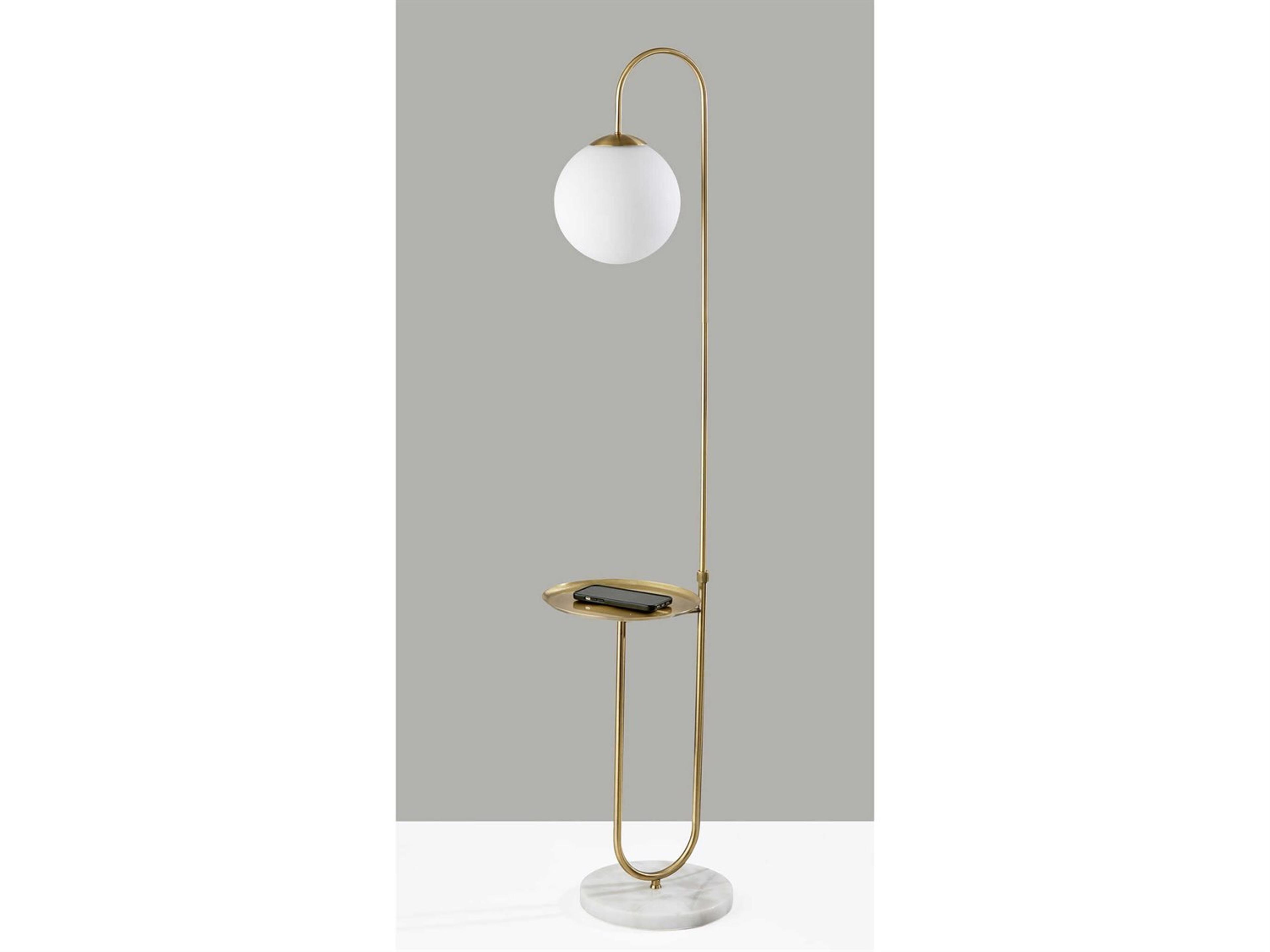 Adesso Terra Antique Brass White Matte Glass Floor Lamp