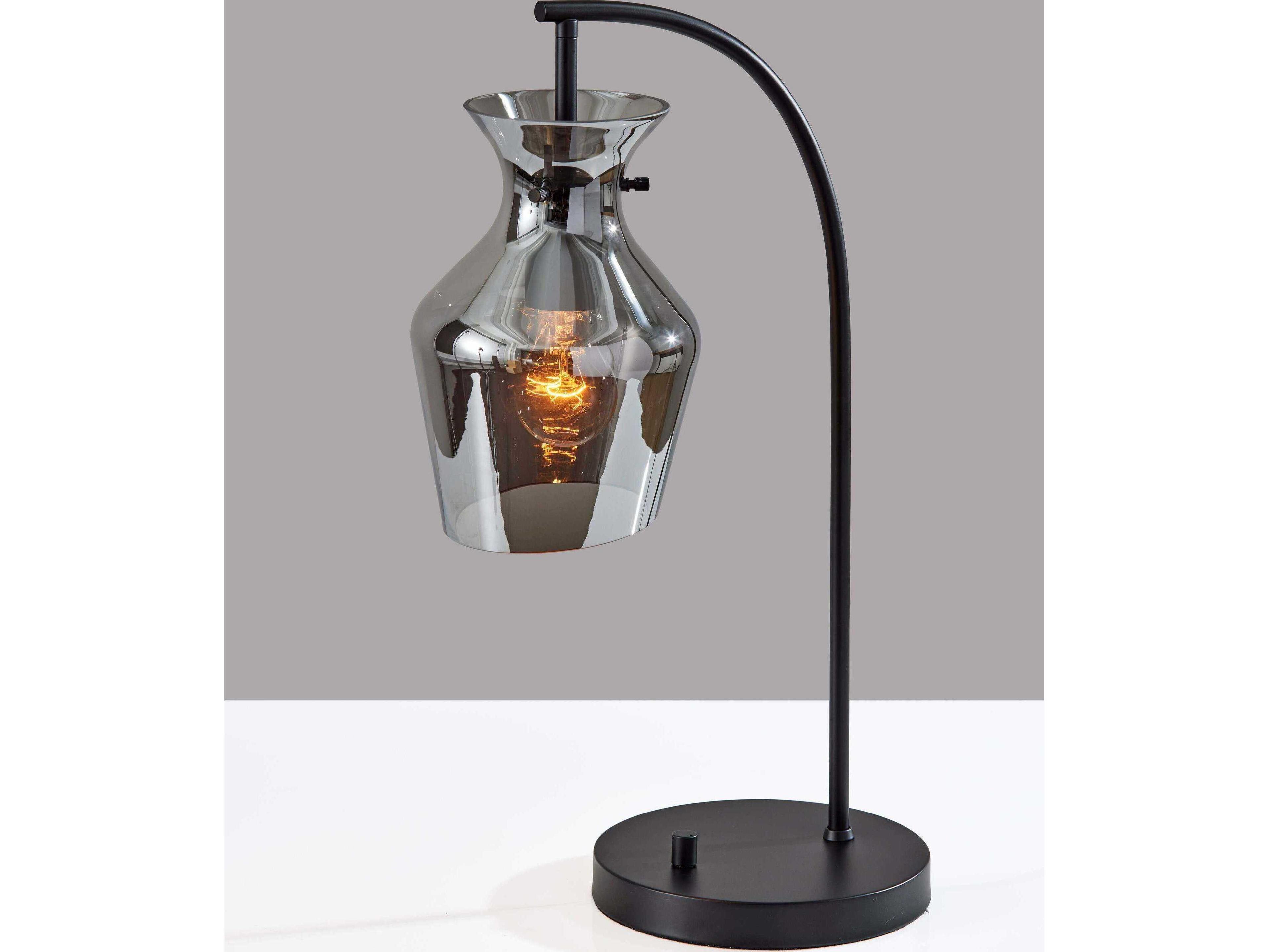 Adesso Tate Black Mirrored Smoked Glass Table Lamp