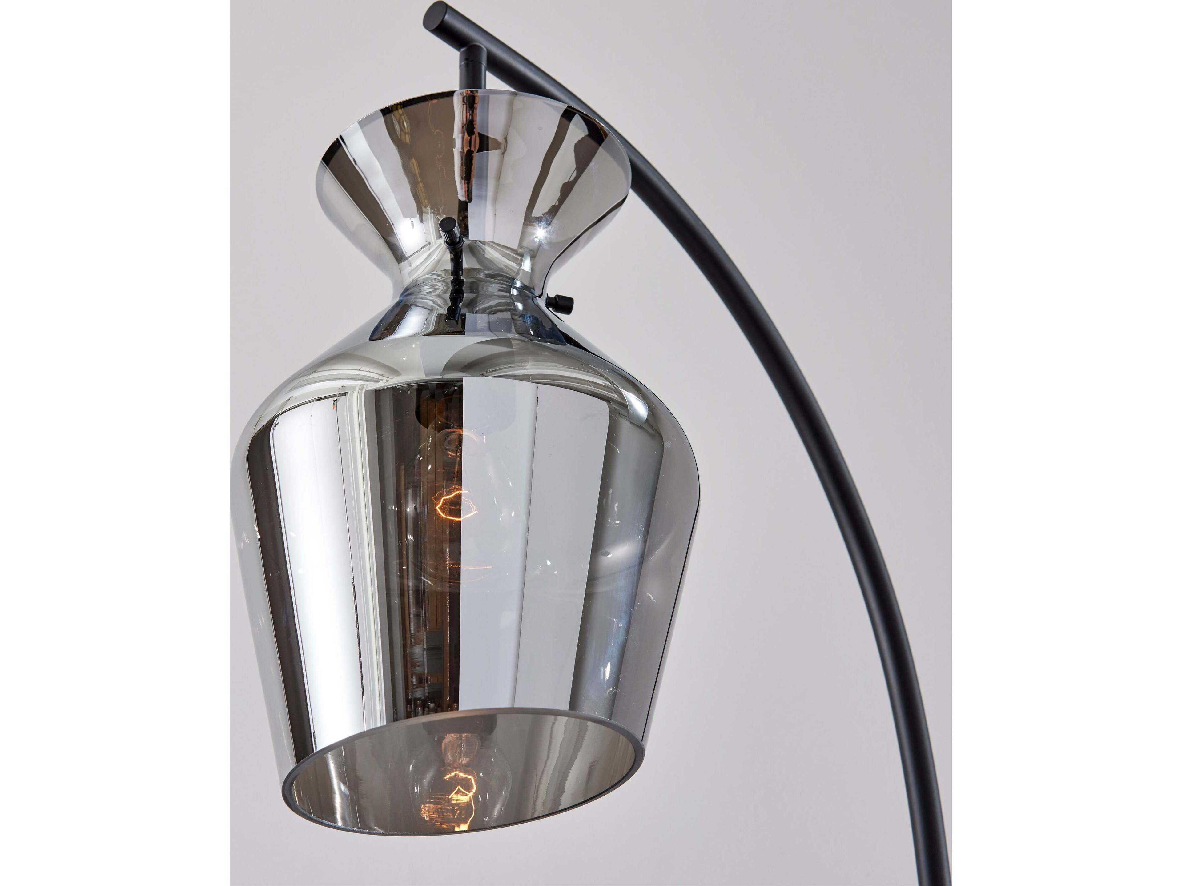 Adesso Tate Black Mirrored Smoked Glass Floor Lamp