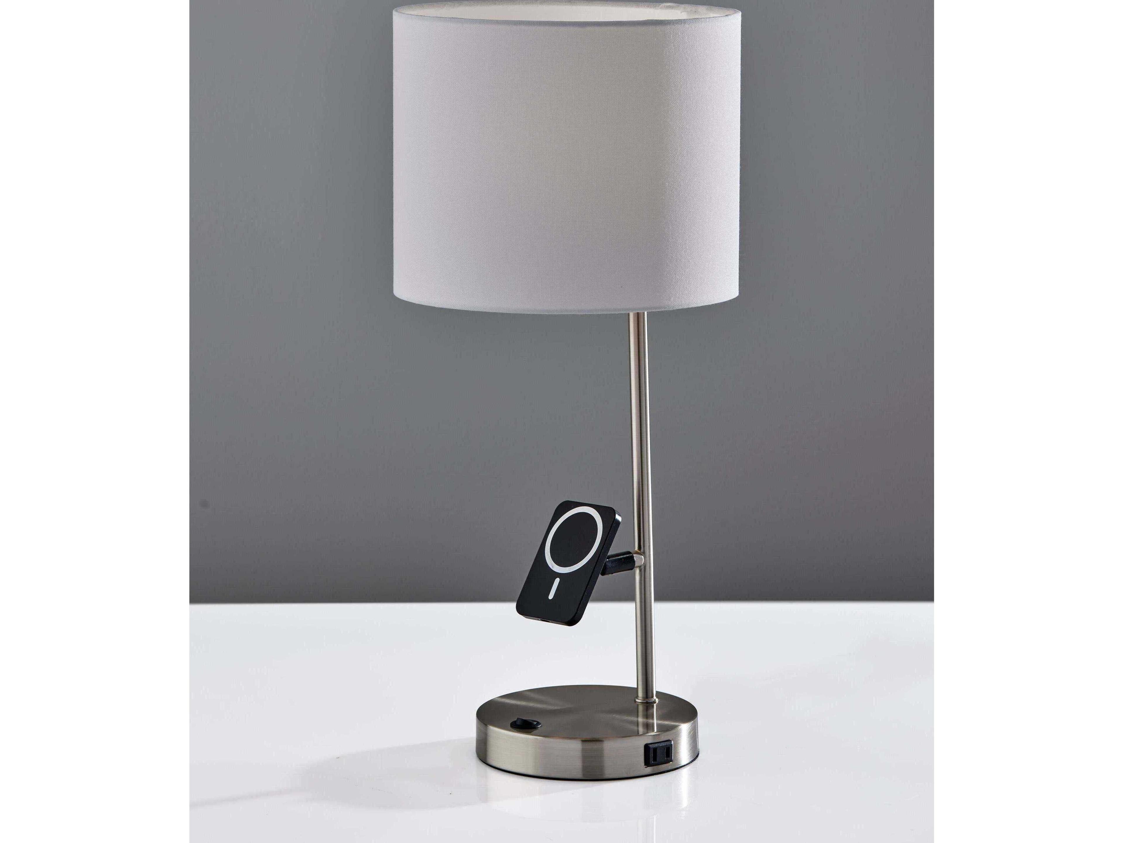 Adesso Wyatt Brushed Steel White Fabric Table Lamp