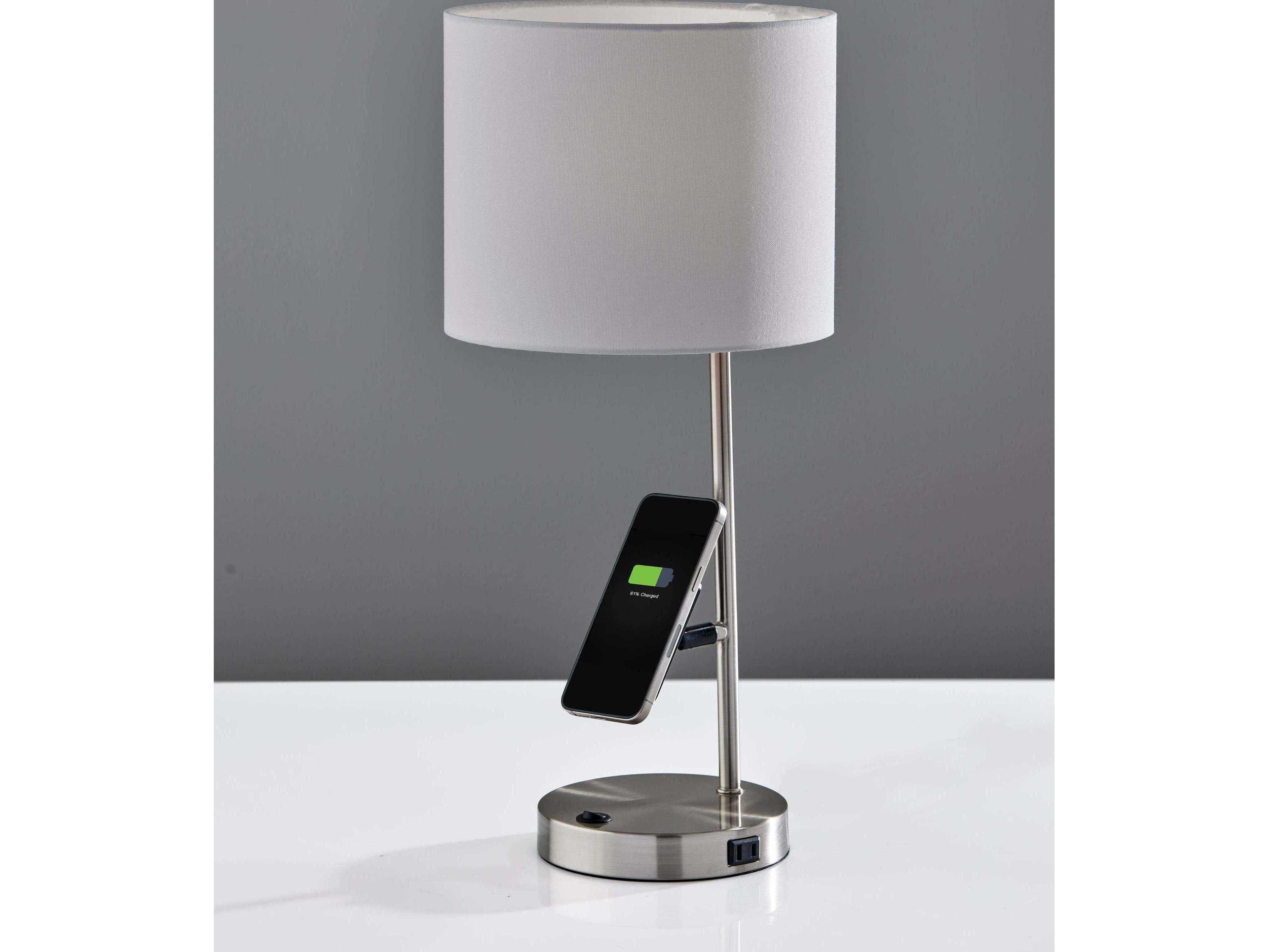 Adesso Wyatt Brushed Steel White Fabric Table Lamp