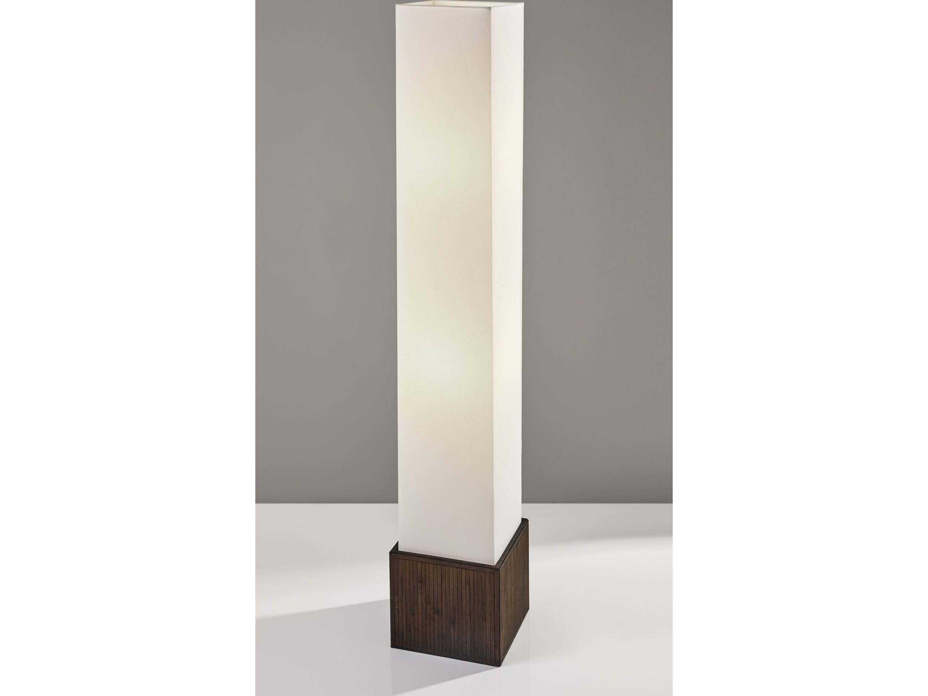 Adesso Sebu Teak Brown Bamboo White Linen Floor Lamp