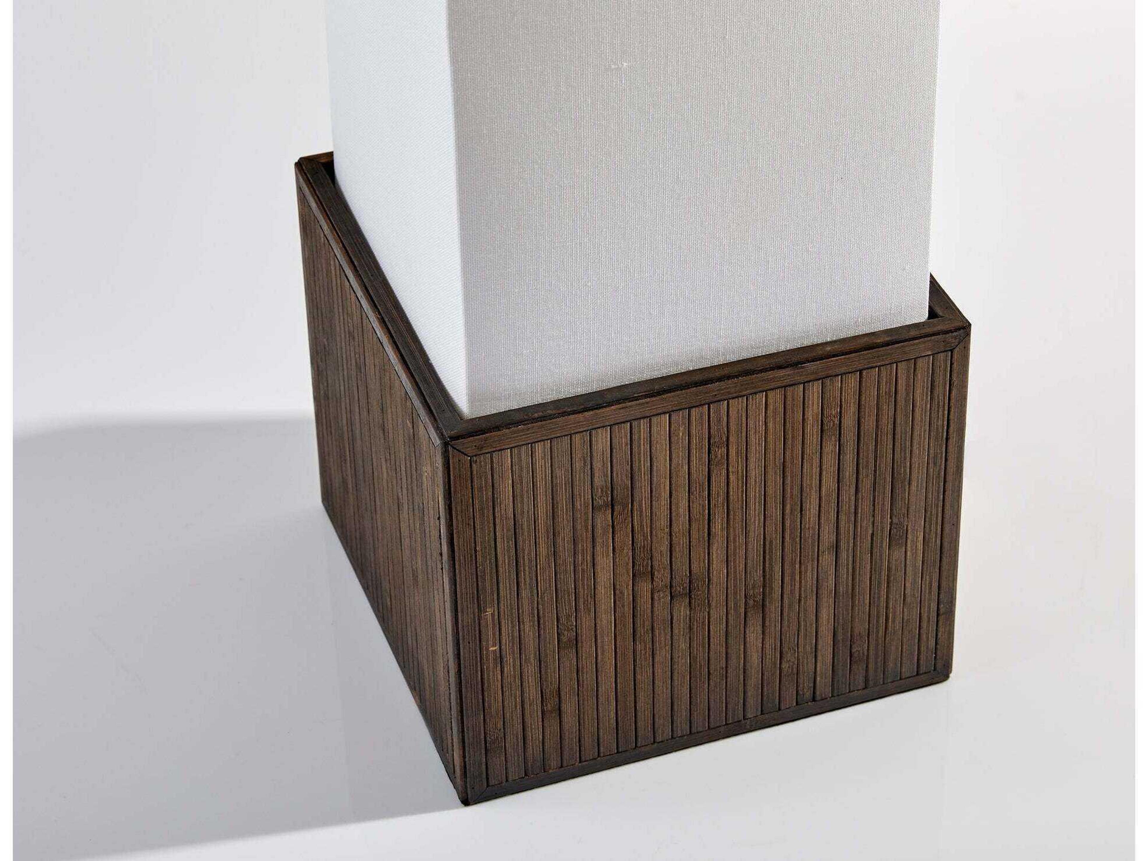 Adesso Sebu Teak Brown Bamboo White Linen Floor Lamp