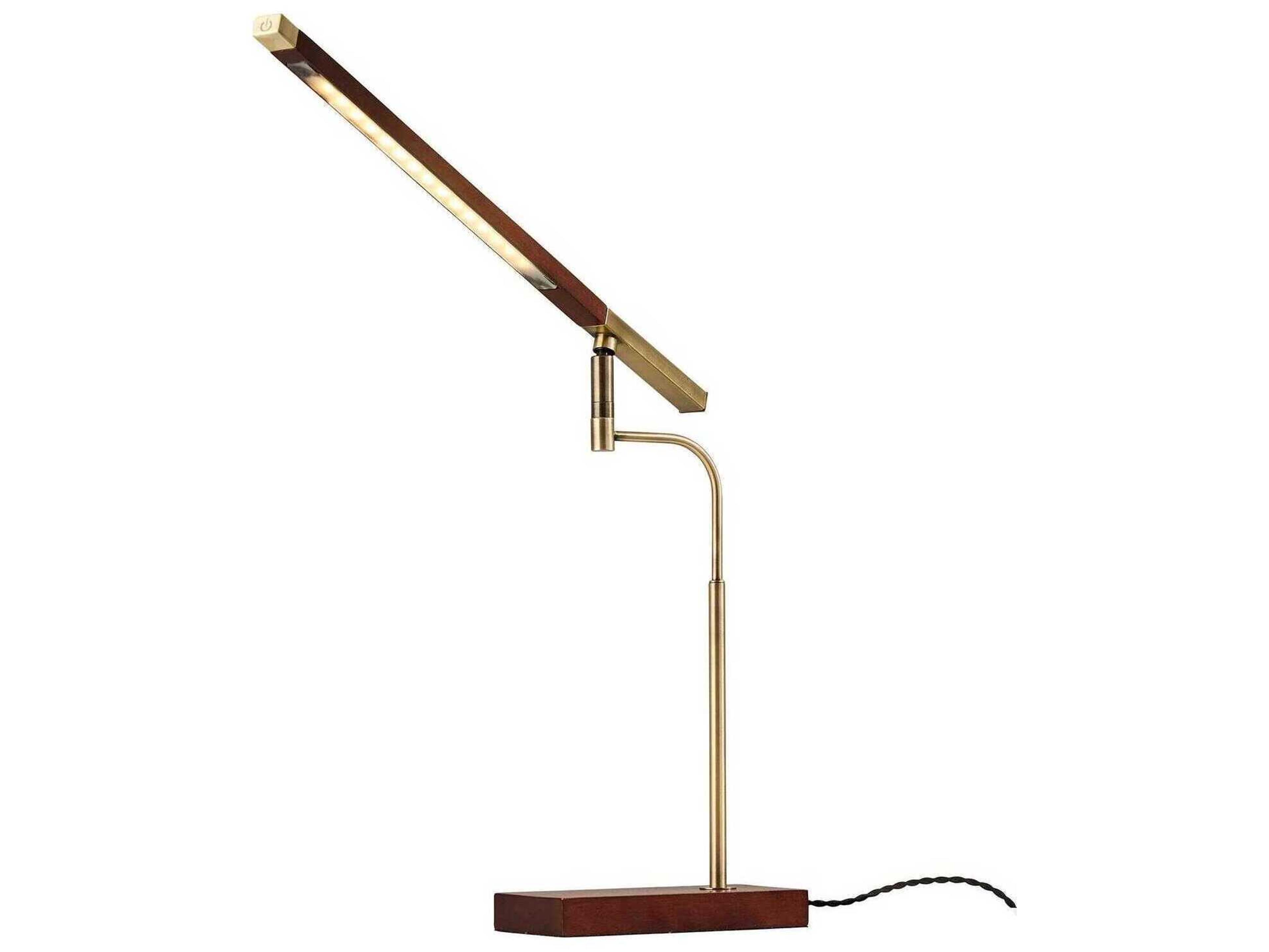 Adesso Barrett Walnut Antique Brass Wood Desk Lamp