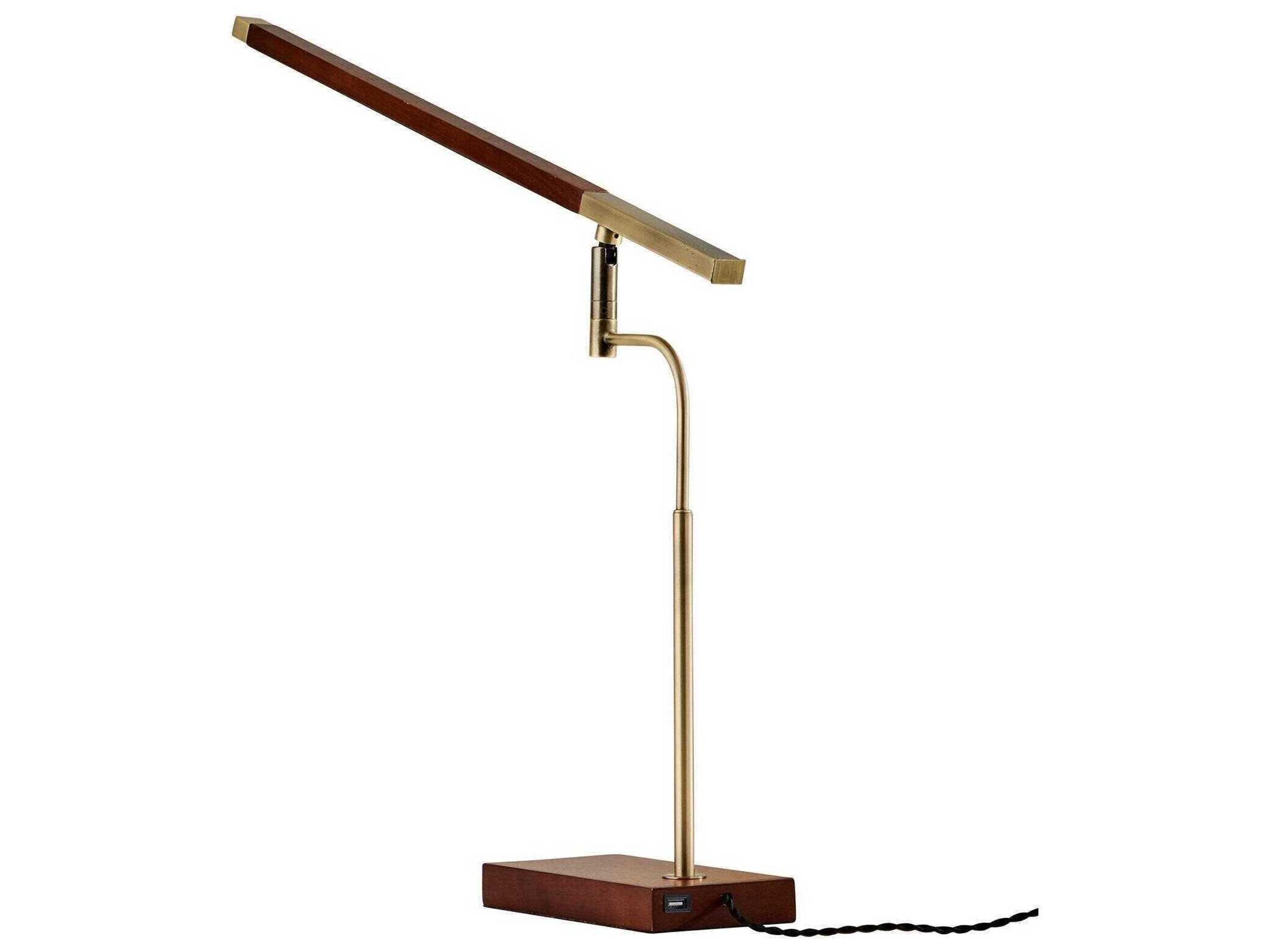 Adesso Barrett Walnut Antique Brass Wood Desk Lamp