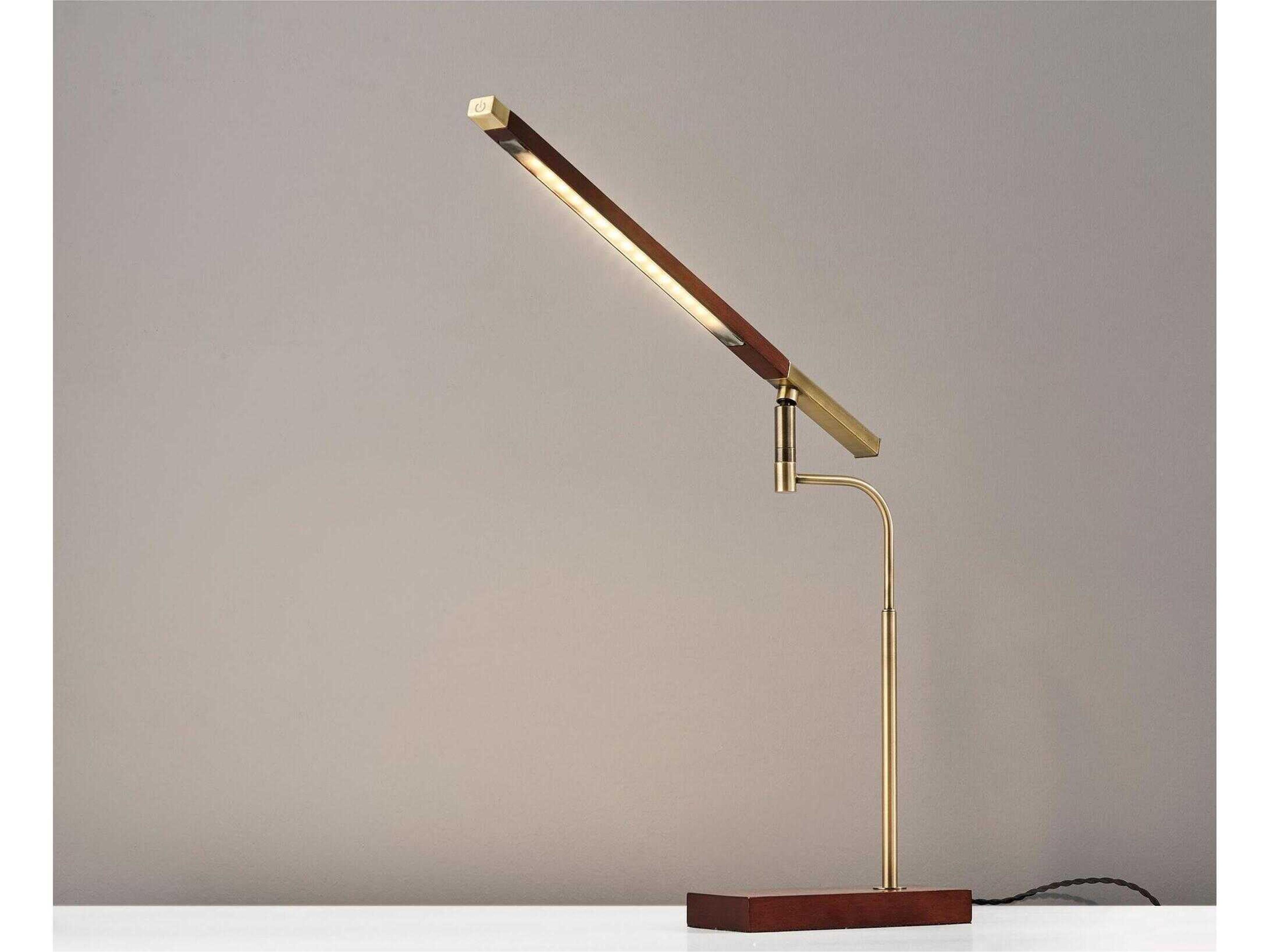 Adesso Barrett Walnut Antique Brass Wood Desk Lamp