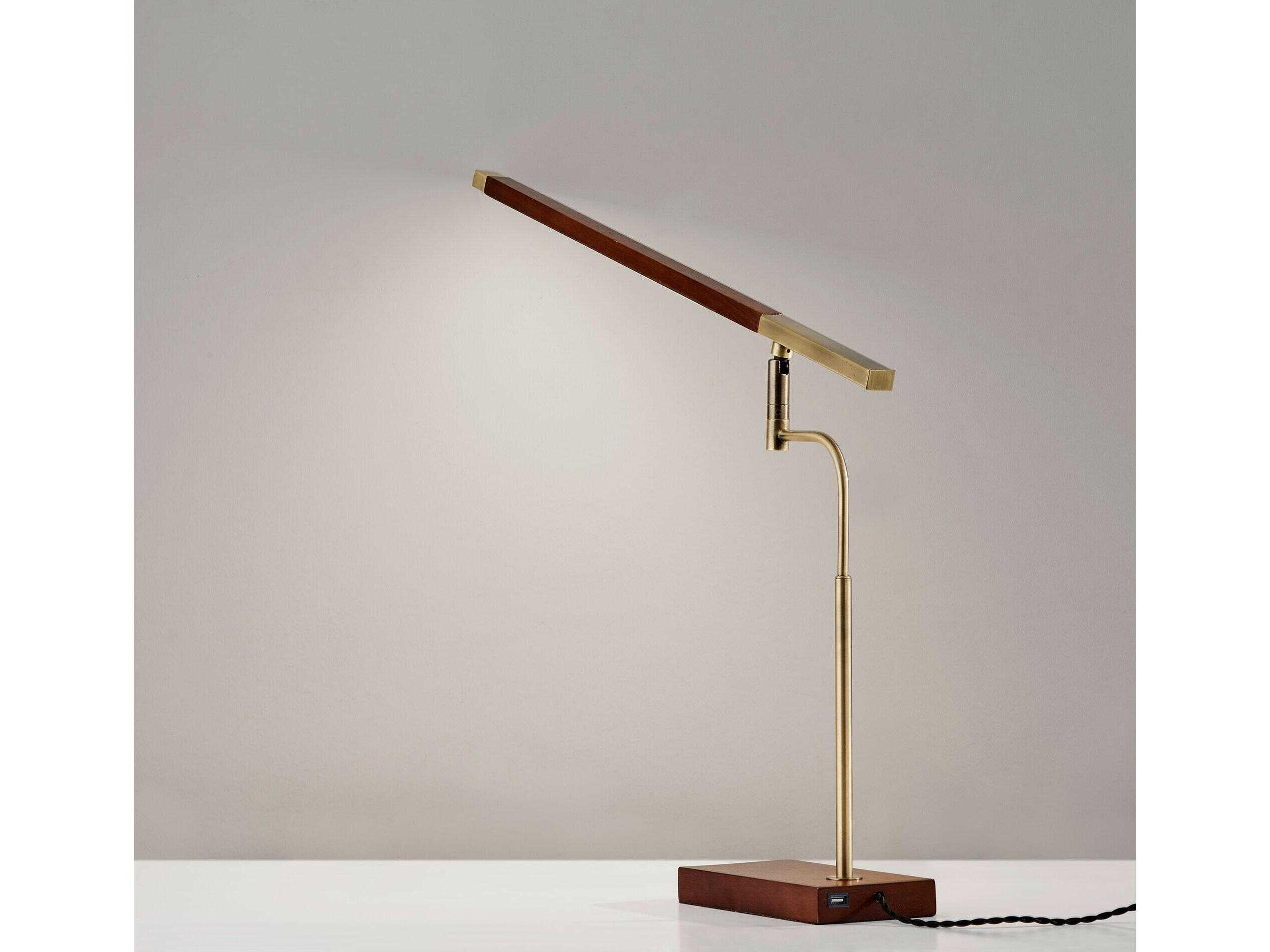 Adesso Barrett Walnut Antique Brass Wood Desk Lamp