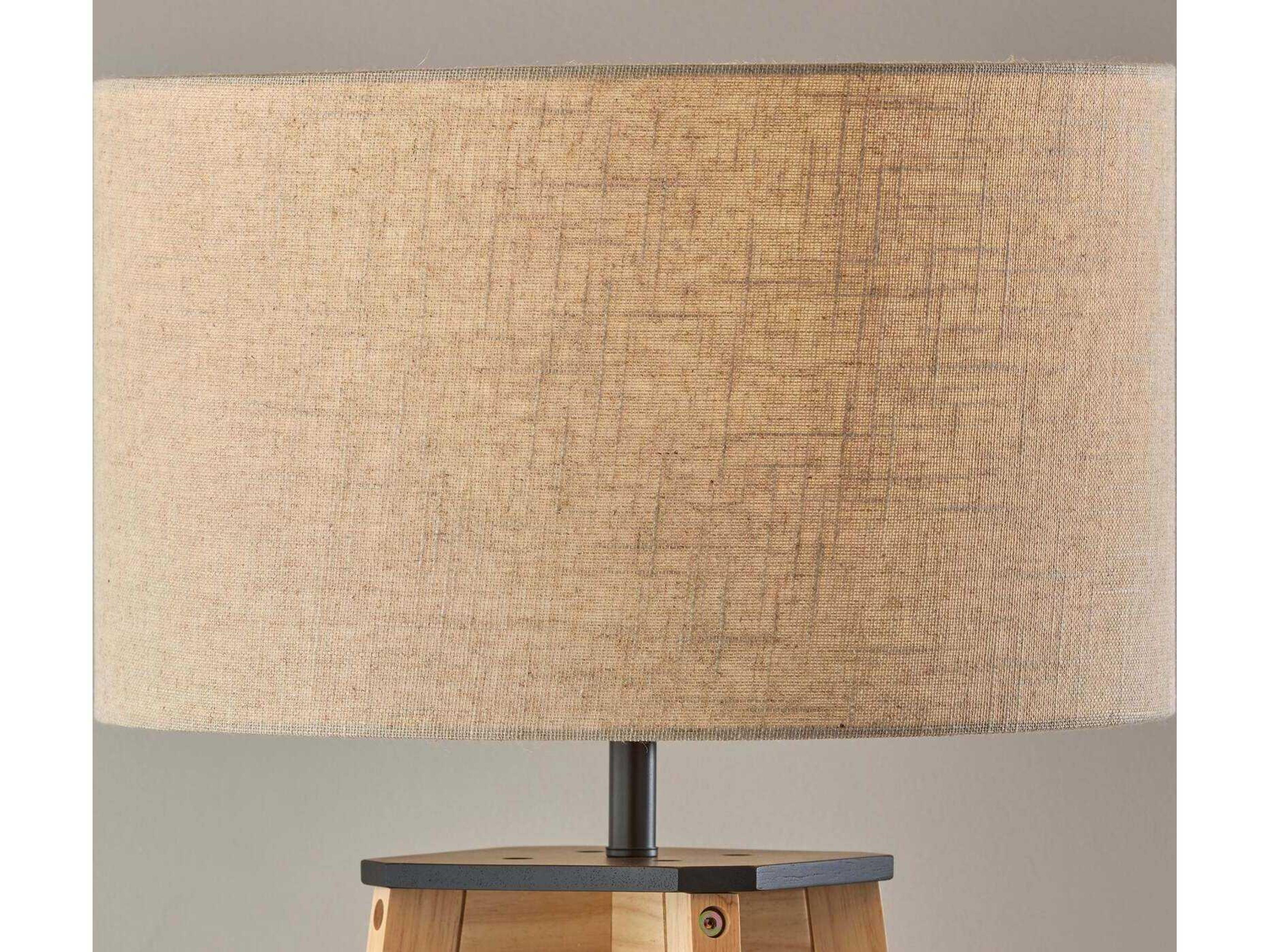 Adesso Kirby Natural Light Beige Textured Fabric Brown Floor Lamp