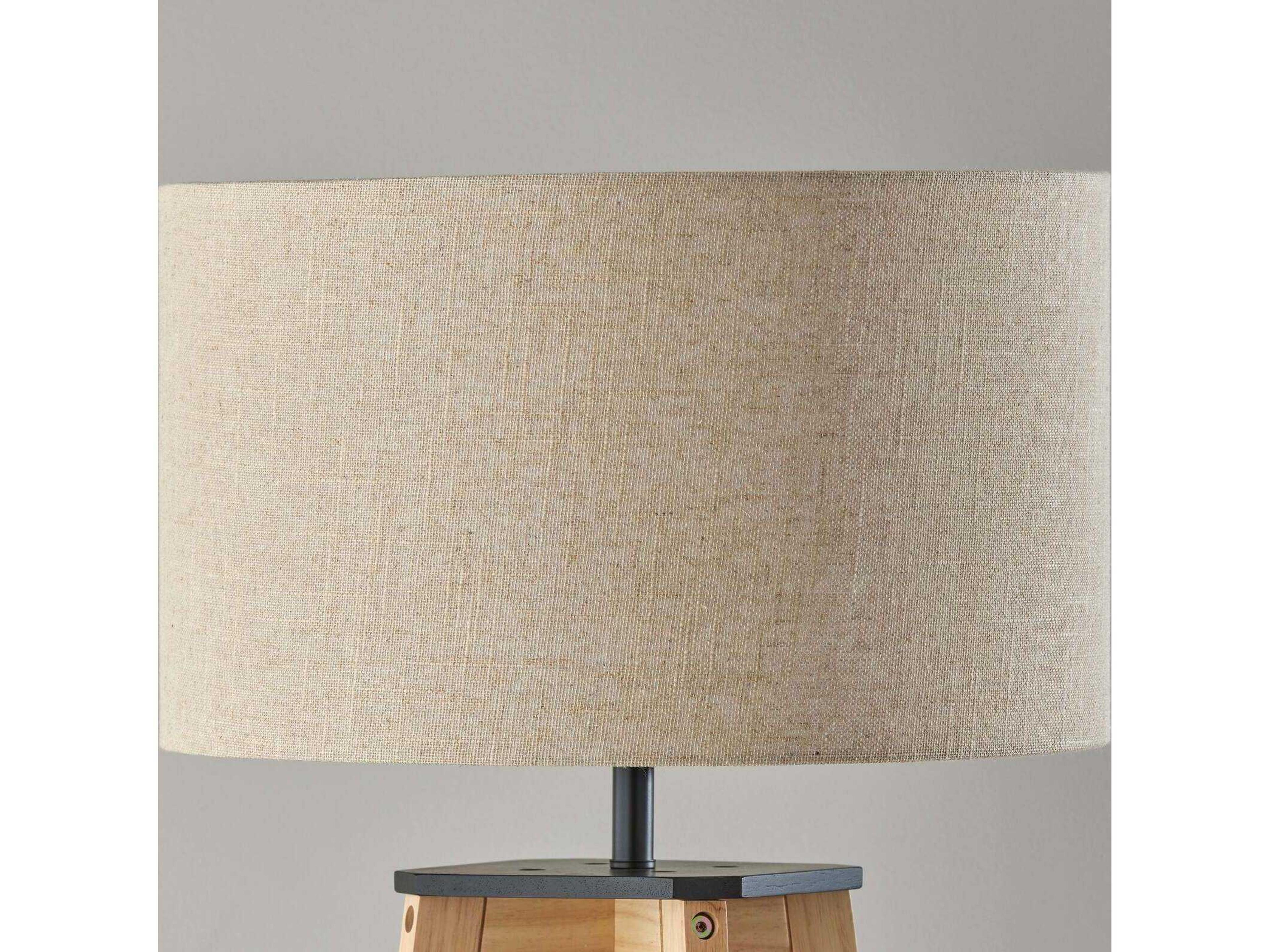 Adesso Kirby Natural Light Beige Textured Fabric Brown Floor Lamp