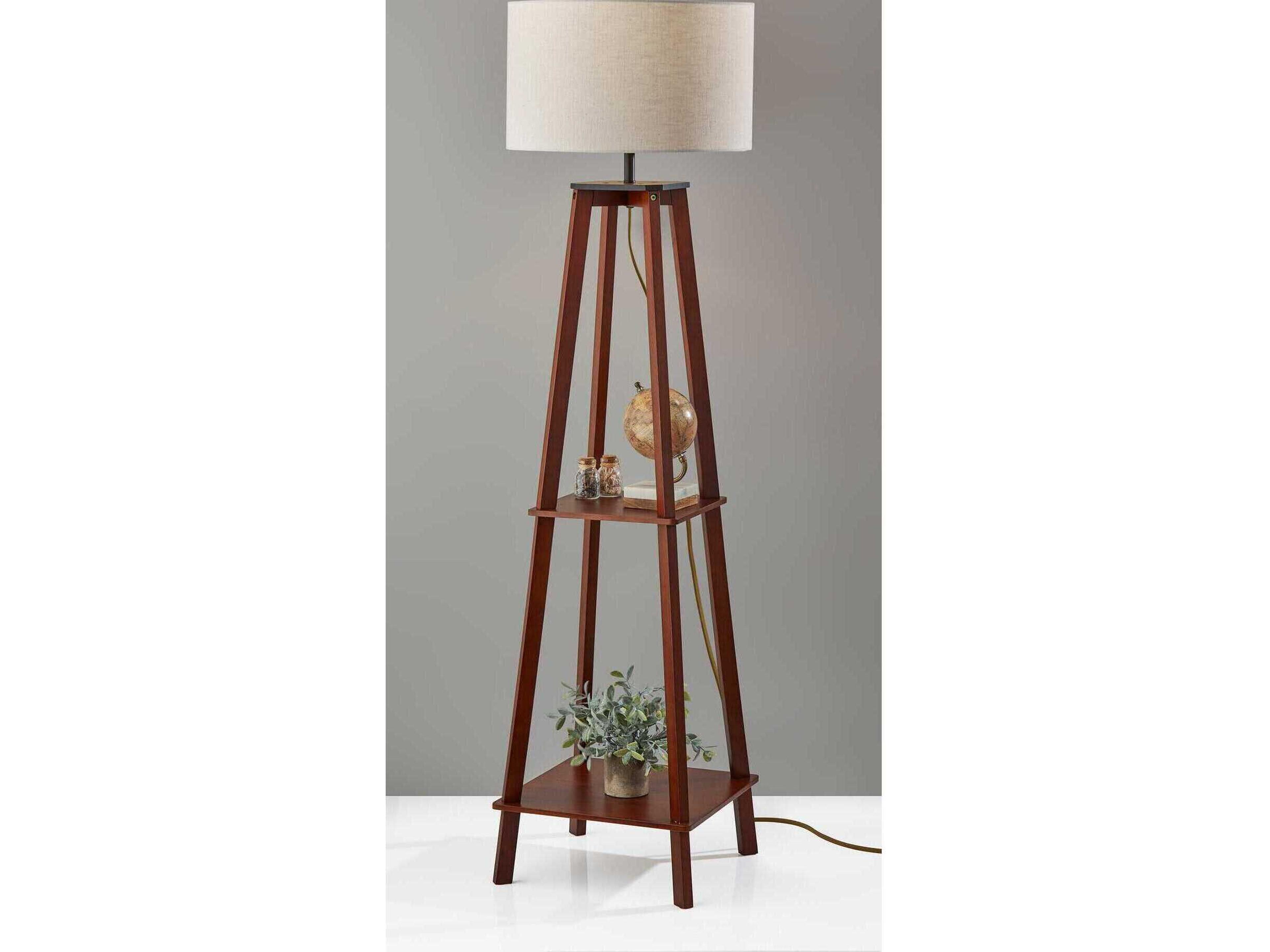 Adesso Kirby Walnut Cream Textured Fabric Brown Floor Lamp