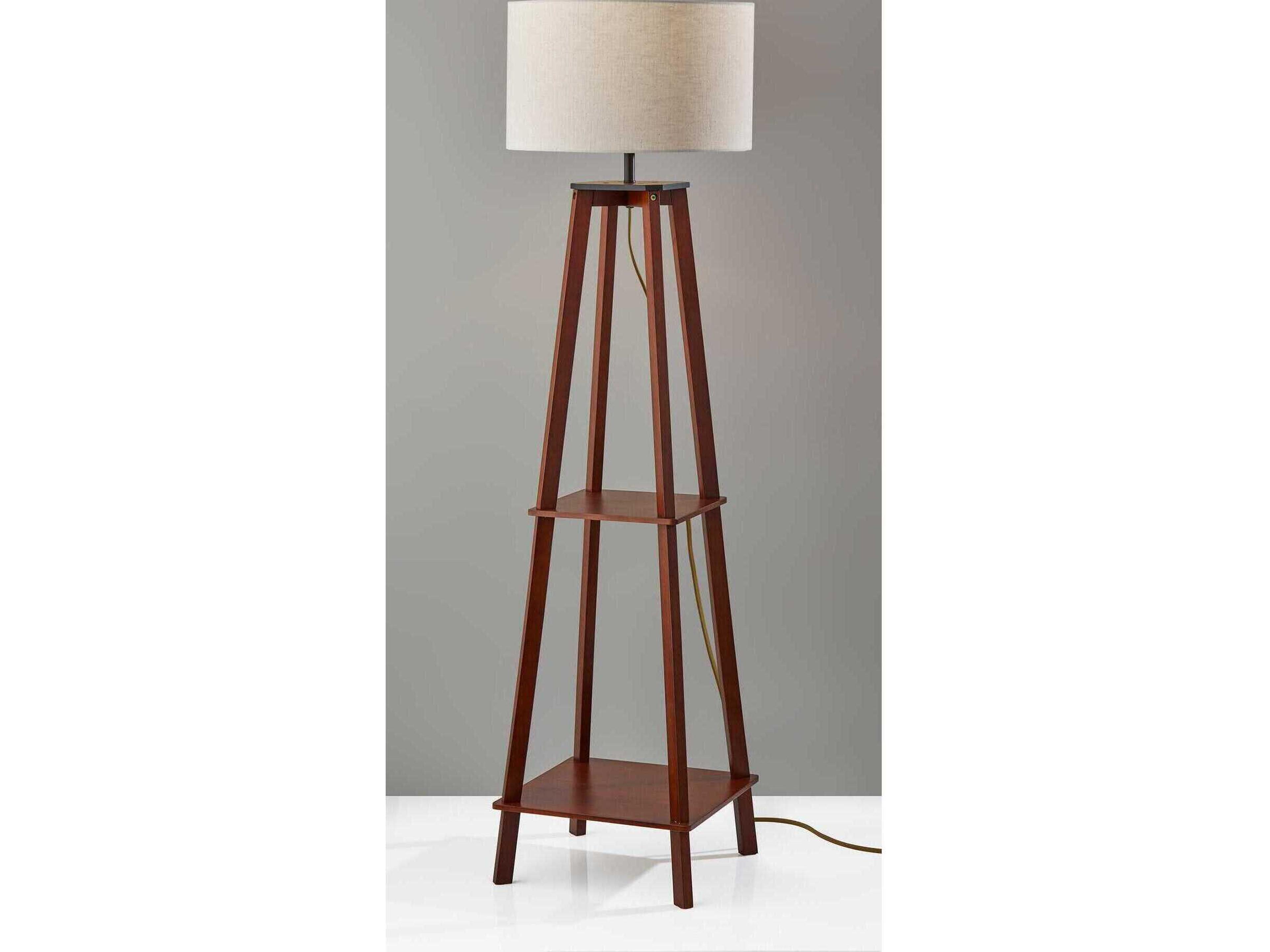 Adesso Kirby Walnut Cream Textured Fabric Brown Floor Lamp