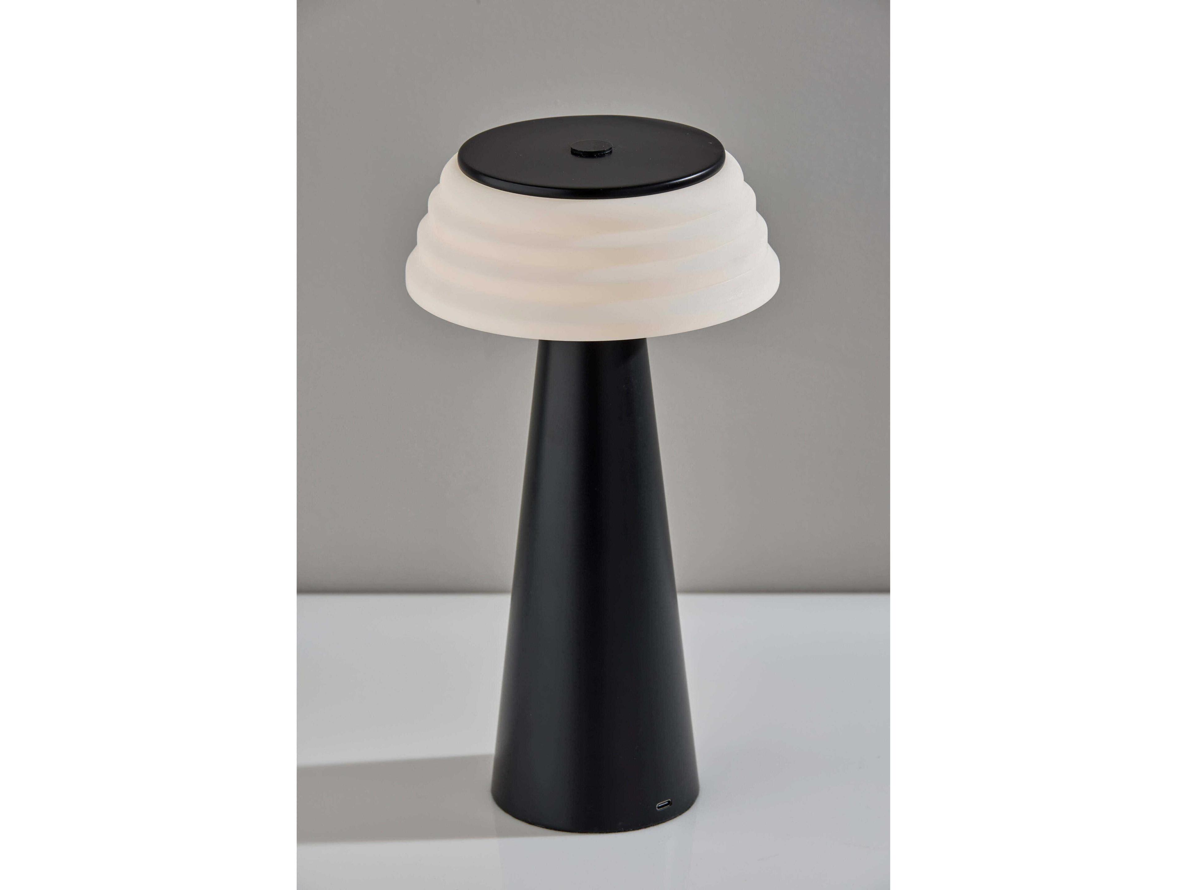 Adesso Jacky Black Ribbed White Plastic Table Lamp