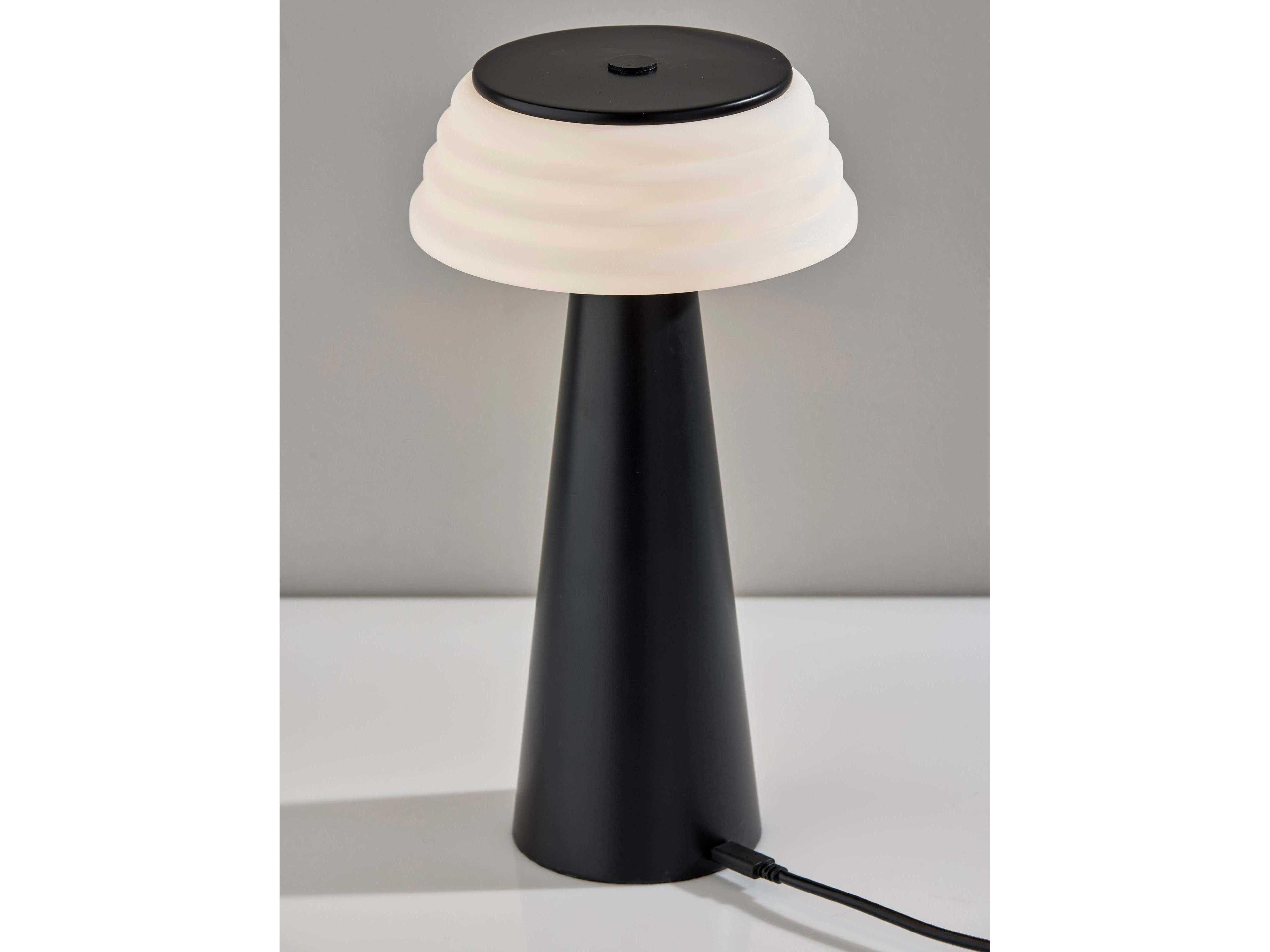 Adesso Jacky Black Ribbed White Plastic Table Lamp