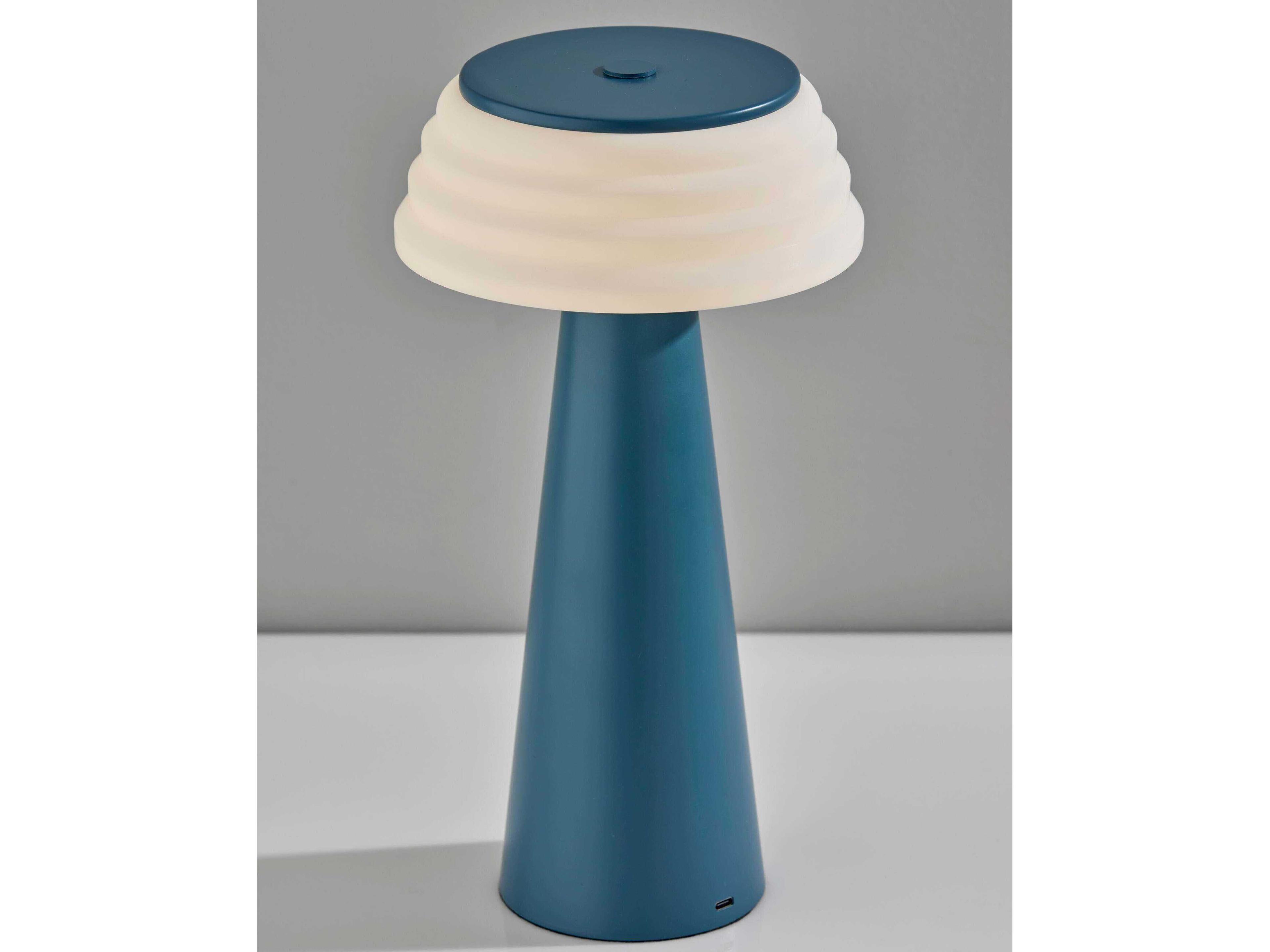 Adesso Jacky Dusty Blue Ribbed White Plastic Table Lamp
