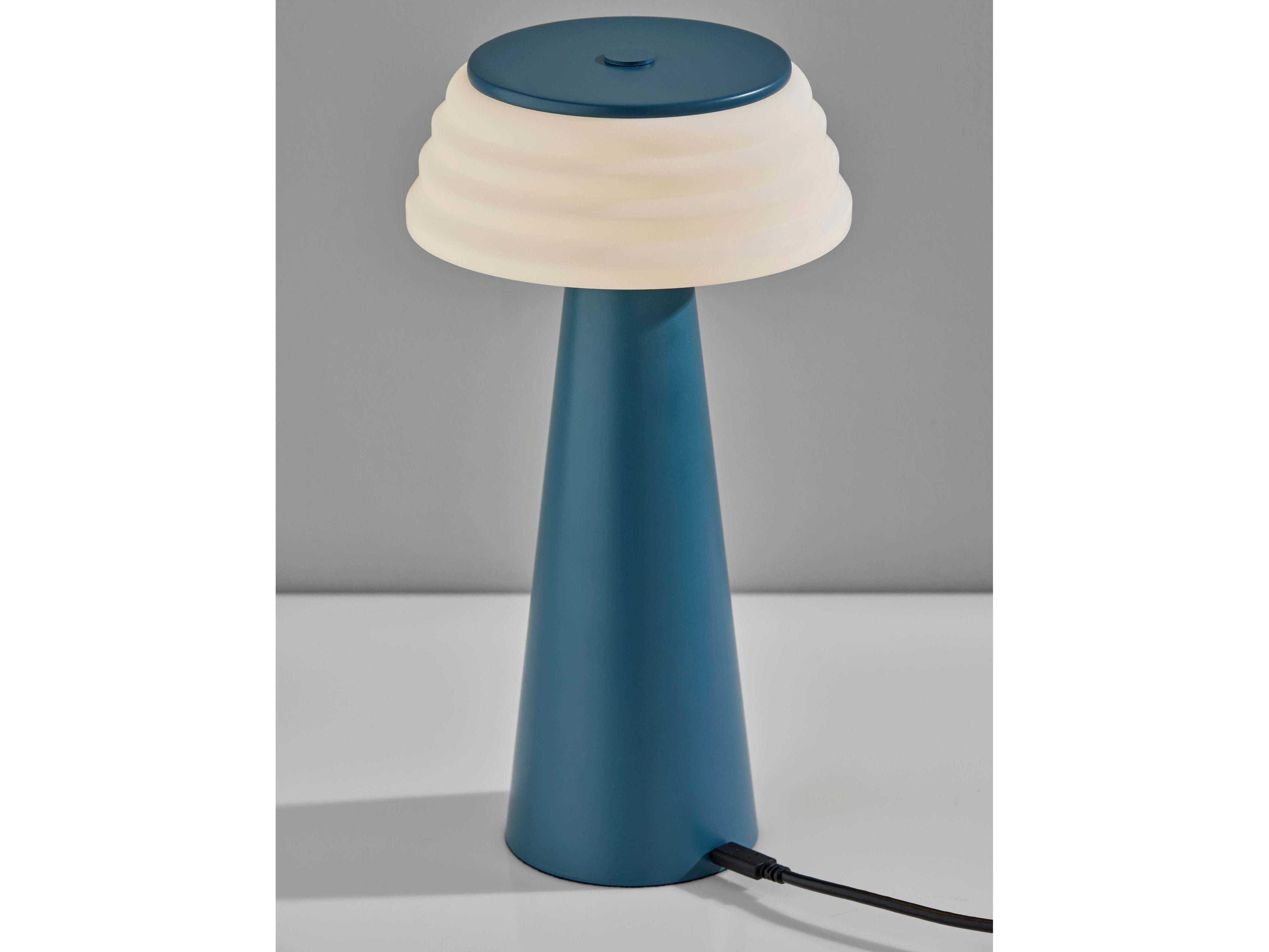 Adesso Jacky Dusty Blue Ribbed White Plastic Table Lamp