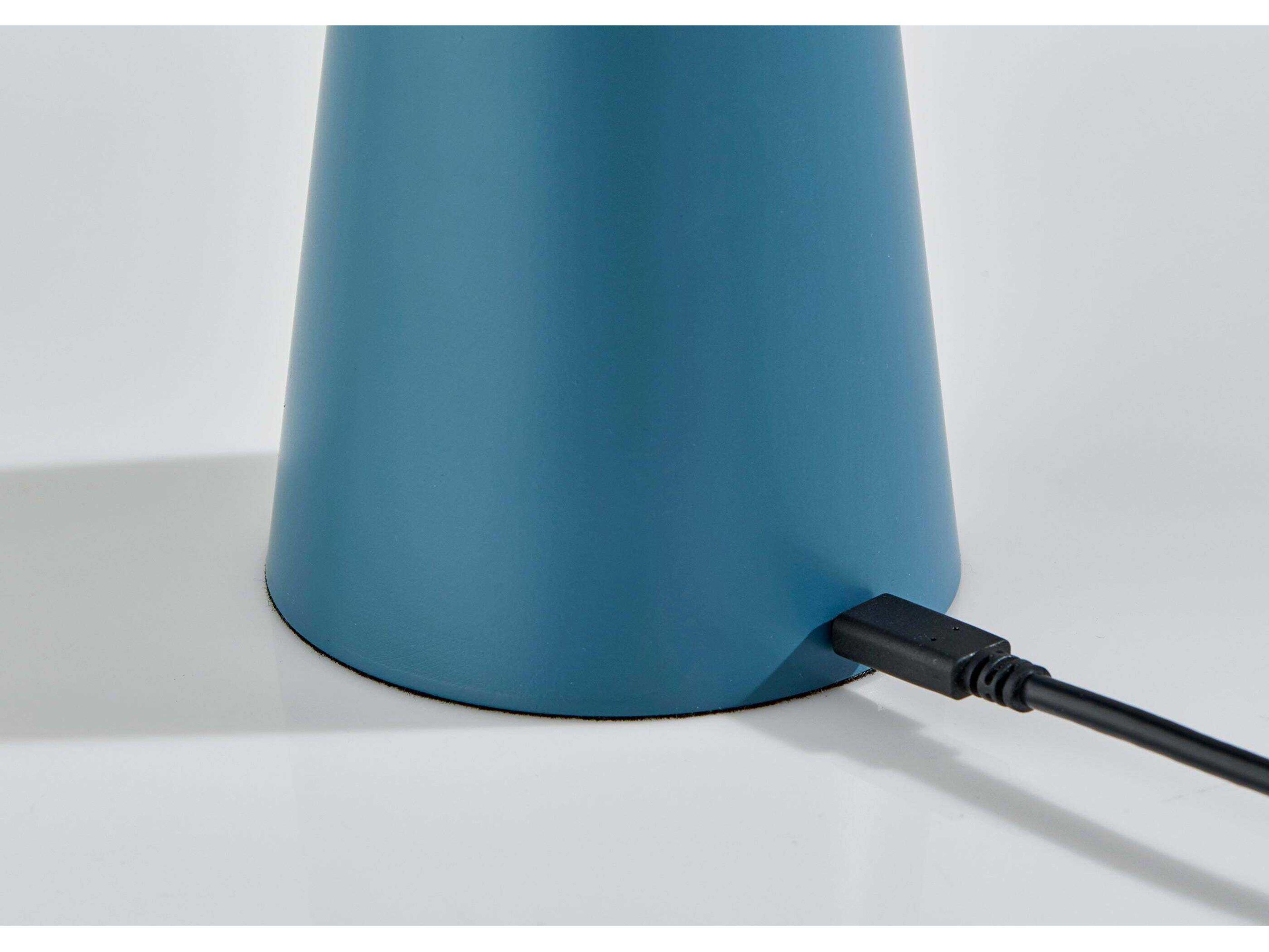 Adesso Jacky Dusty Blue Ribbed White Plastic Table Lamp