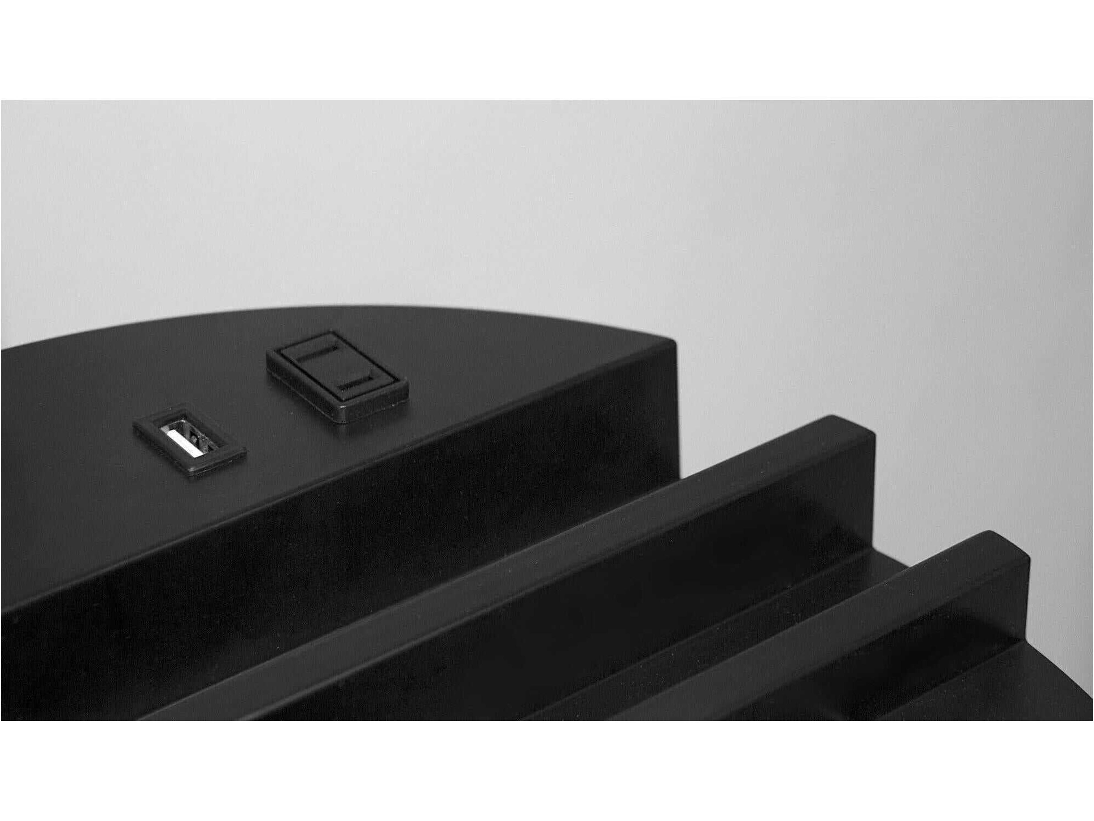 Adesso Charging Station Black White Linen Floor Lamp