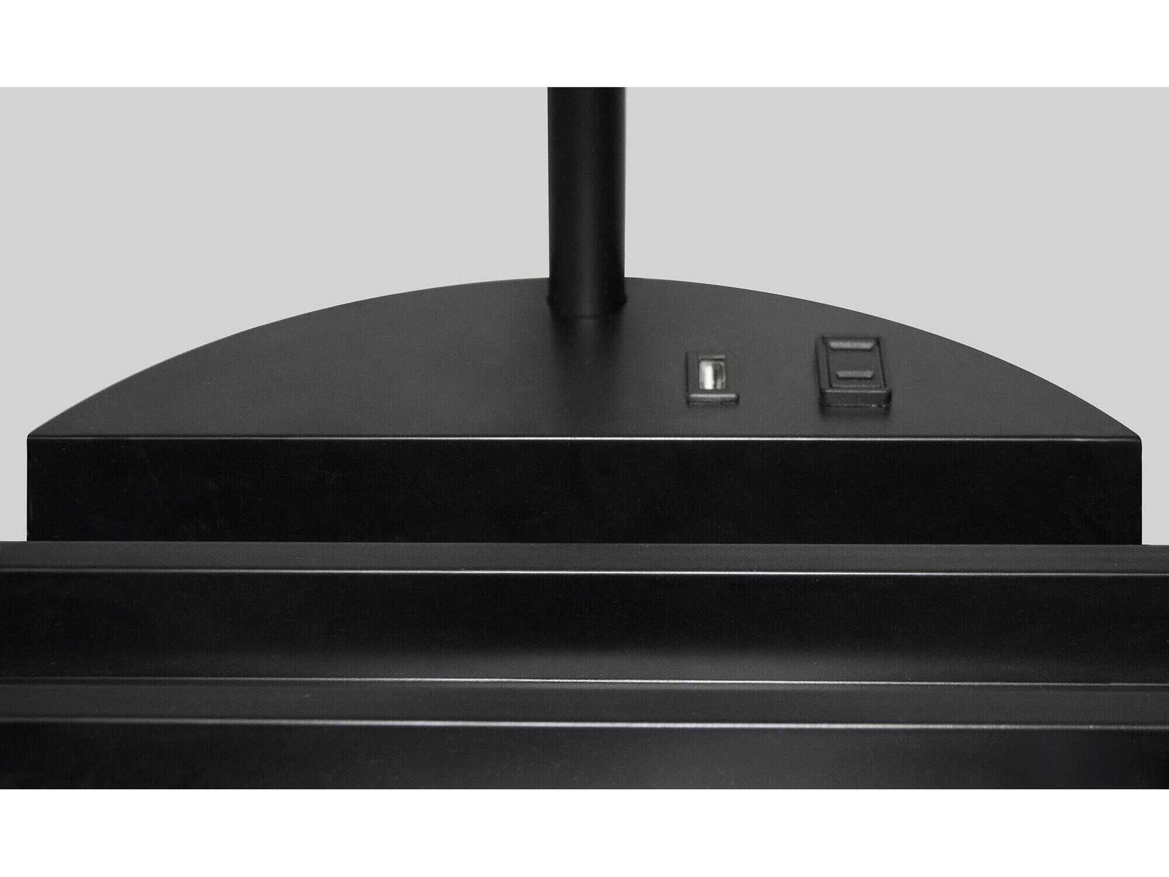 Adesso Charging Station Black White Linen Floor Lamp