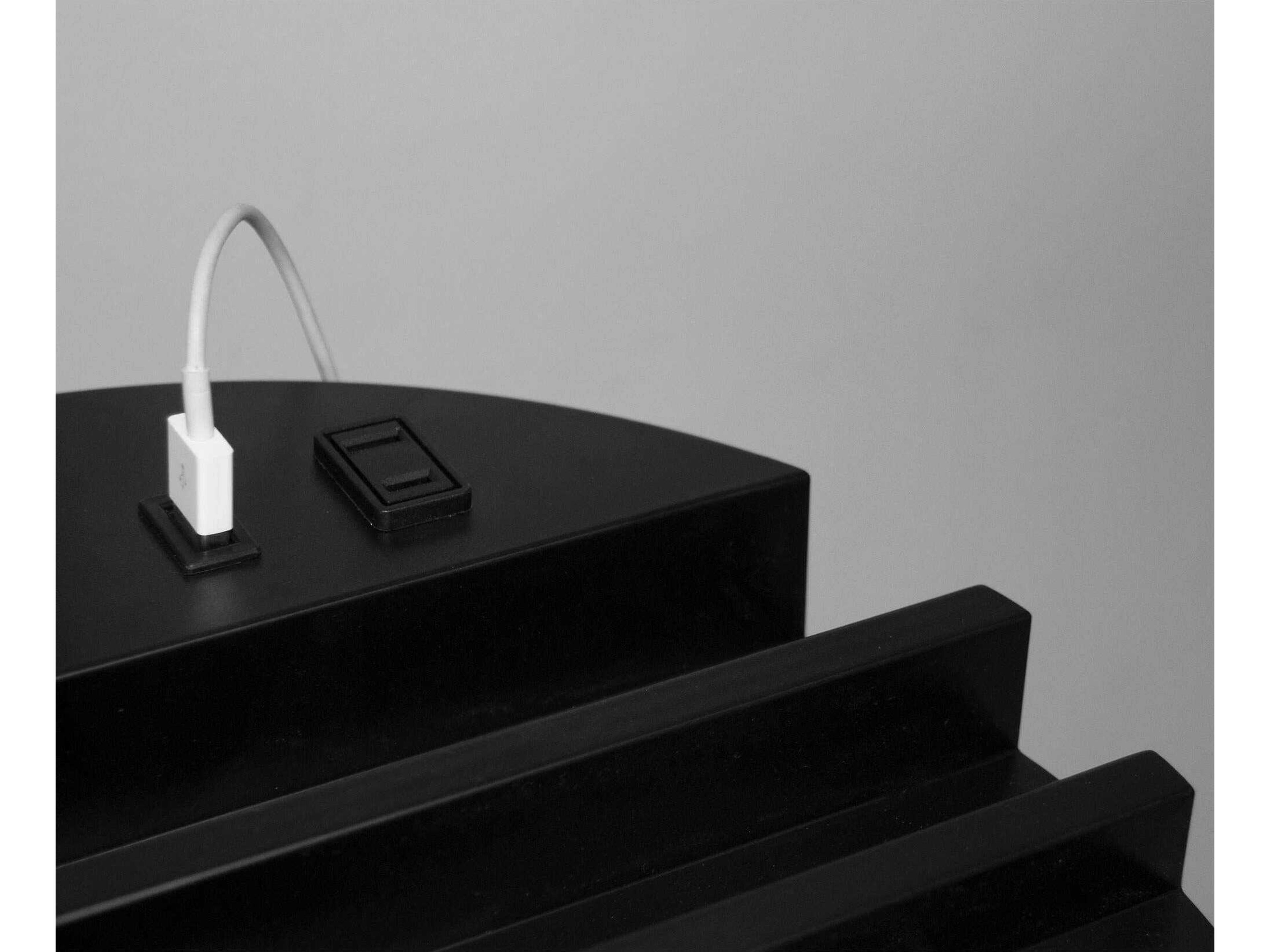 Adesso Charging Station Black White Linen Floor Lamp